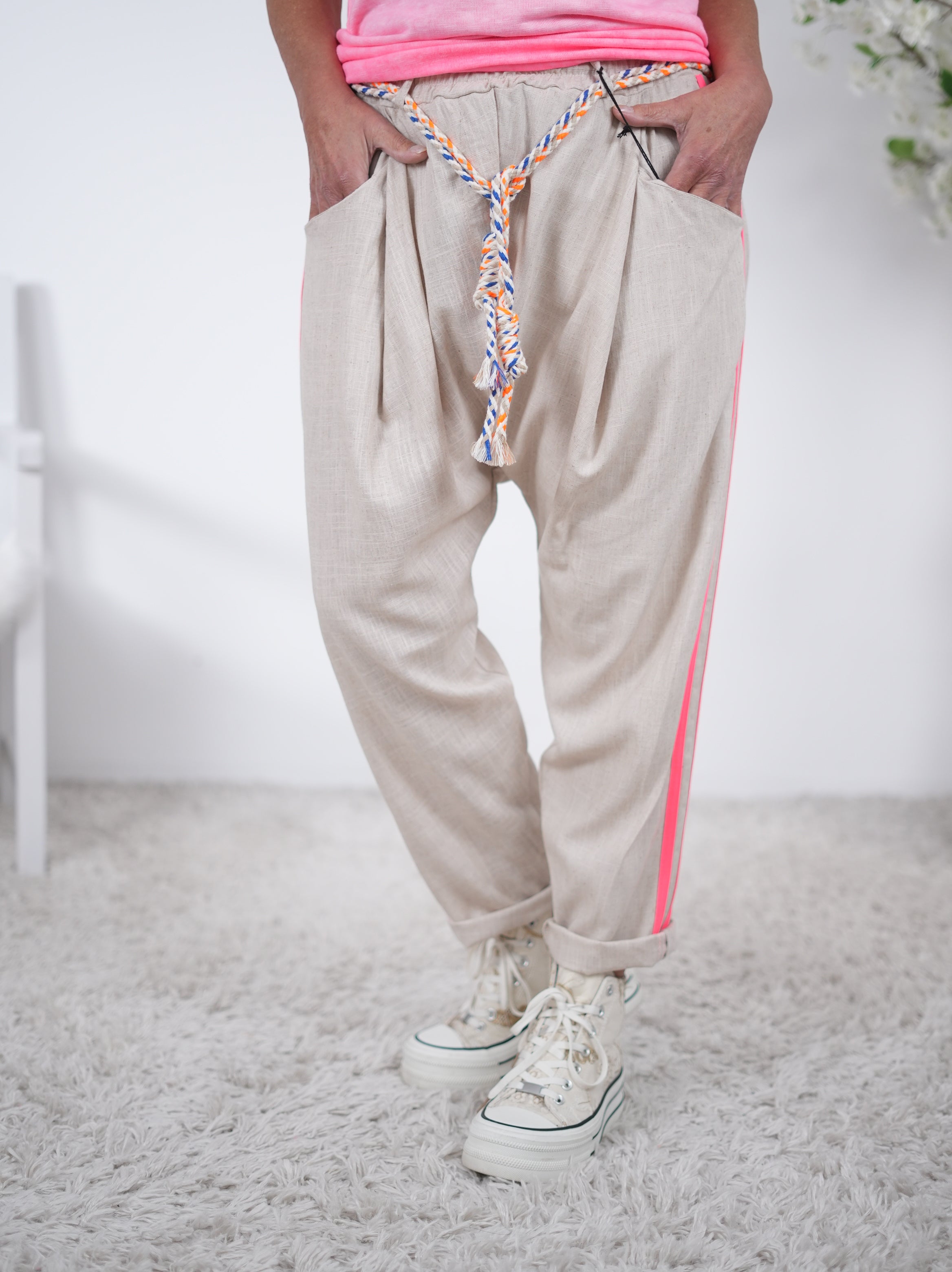 leichte Leinen Baggy mit Streifen