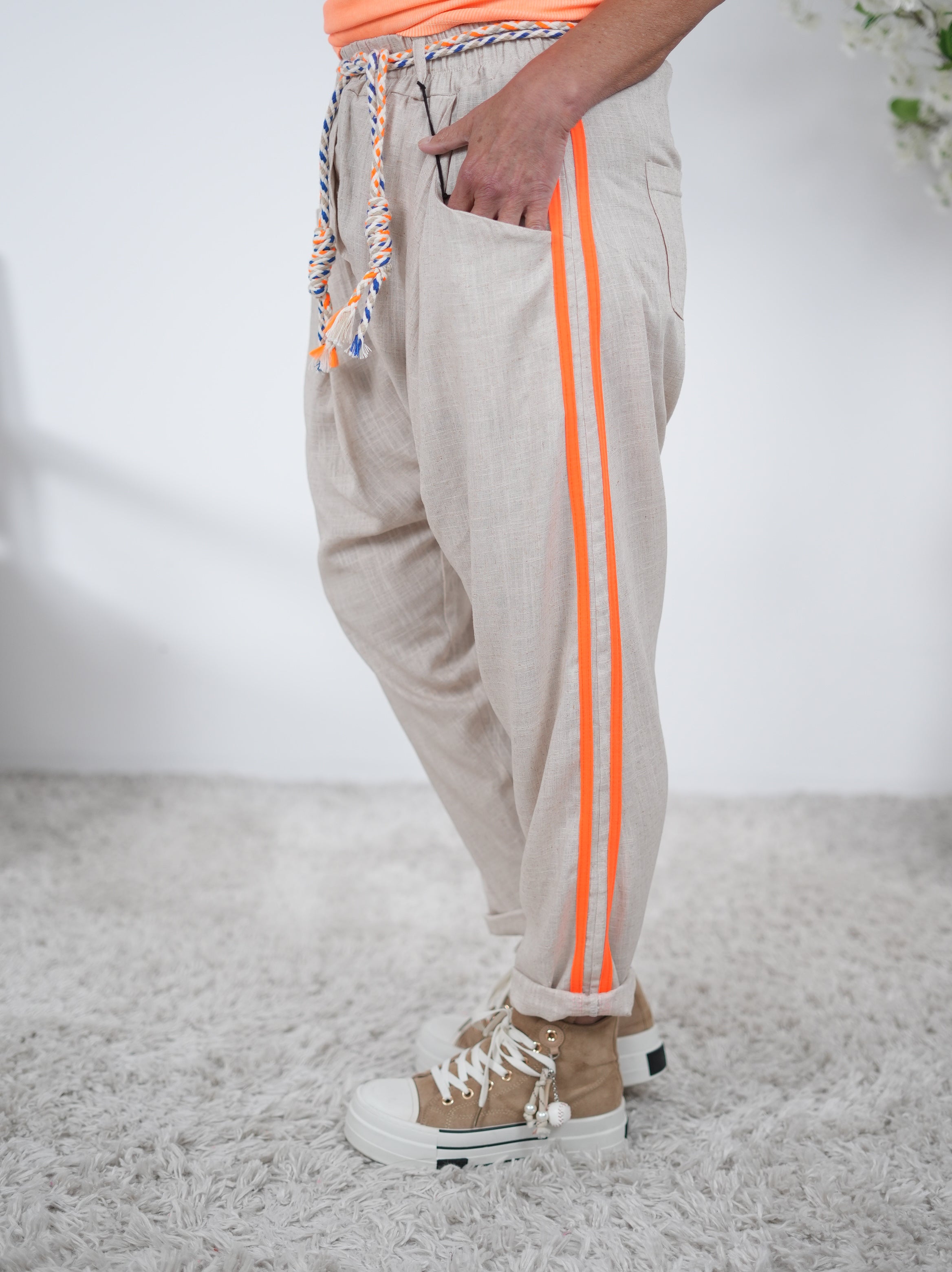 leichte Leinen Baggy mit Streifen