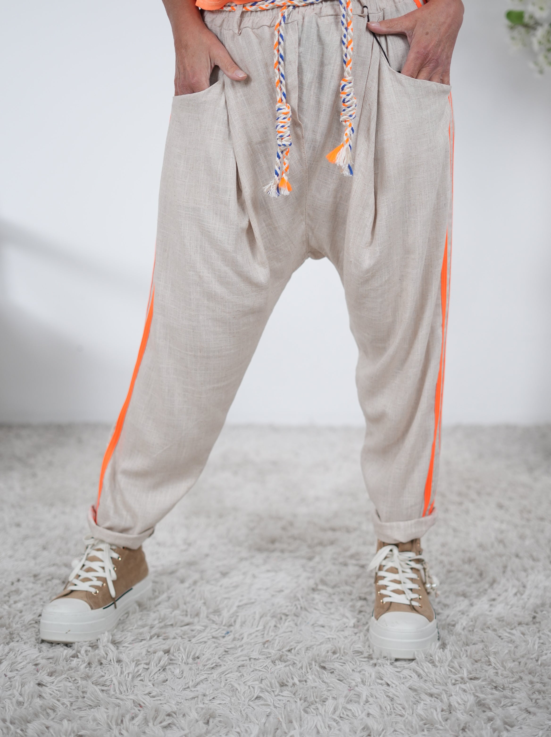 leichte Leinen Baggy mit Streifen