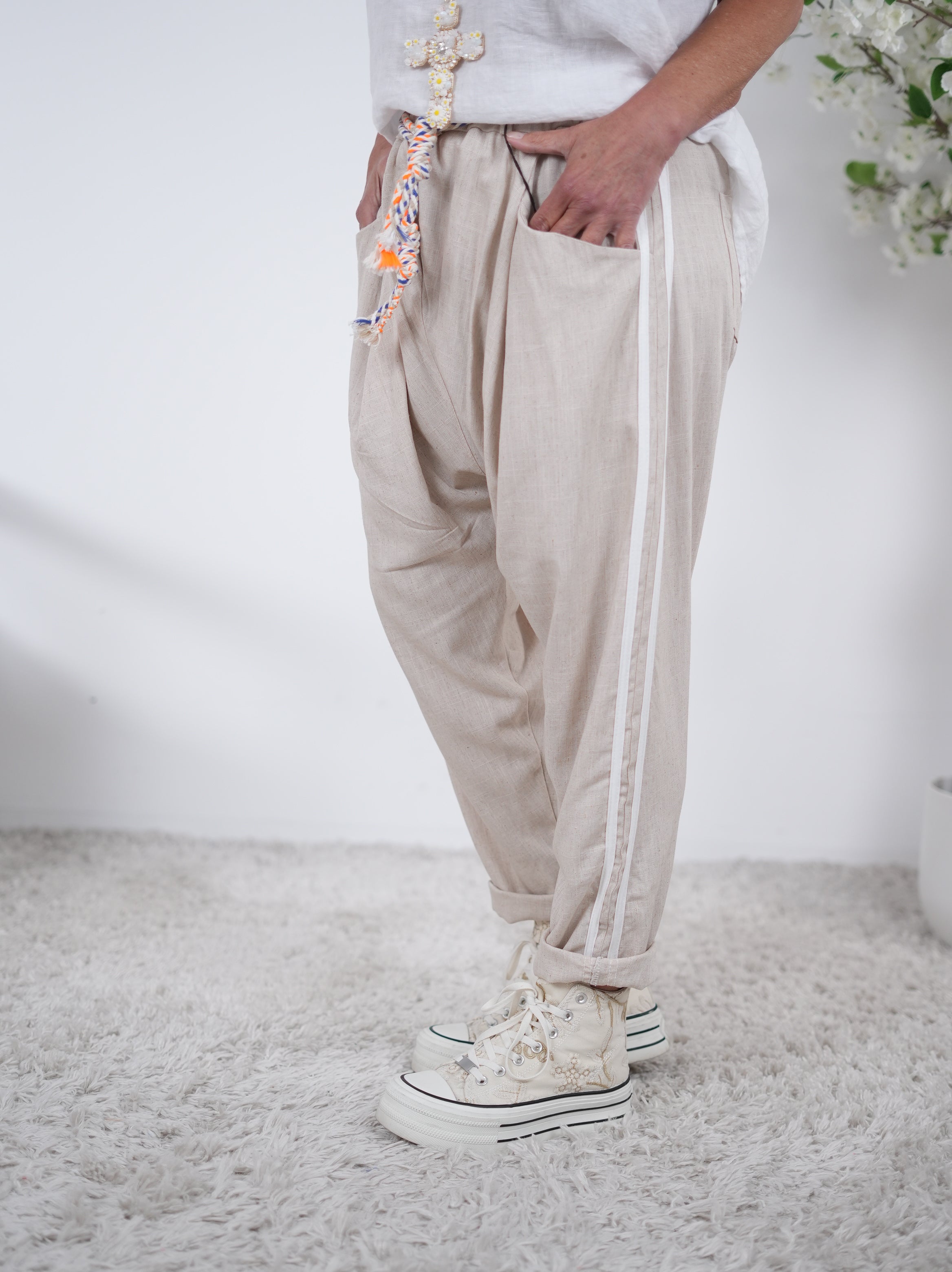 leichte Leinen Baggy mit Streifen