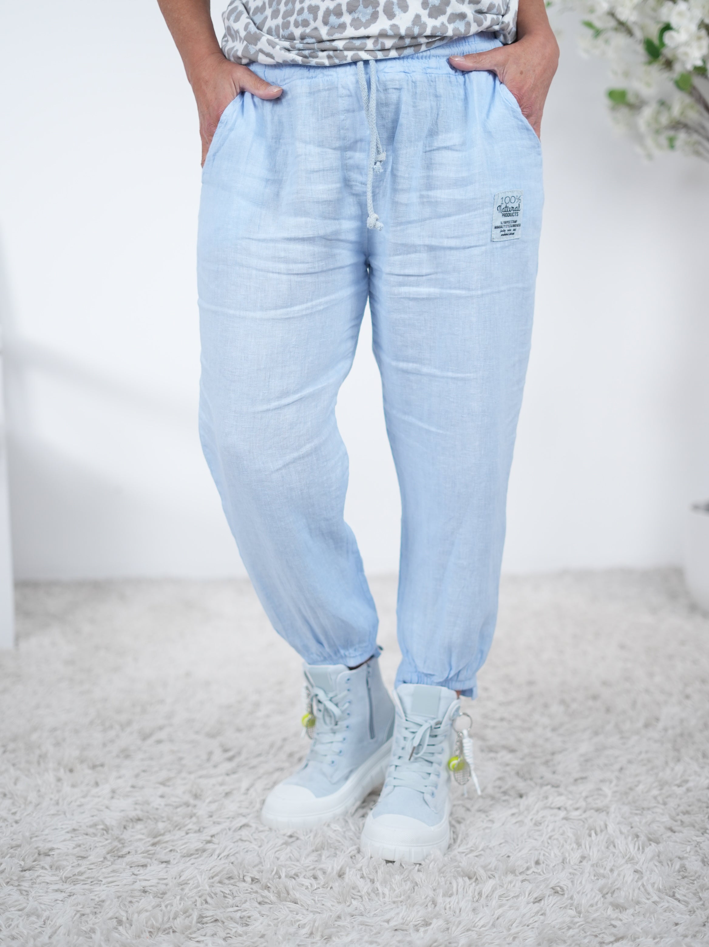 Luftige Leinen Pants mit Gummibund am Beinabschluss Einheitsgröße (ca Gr. 38-42) Blau