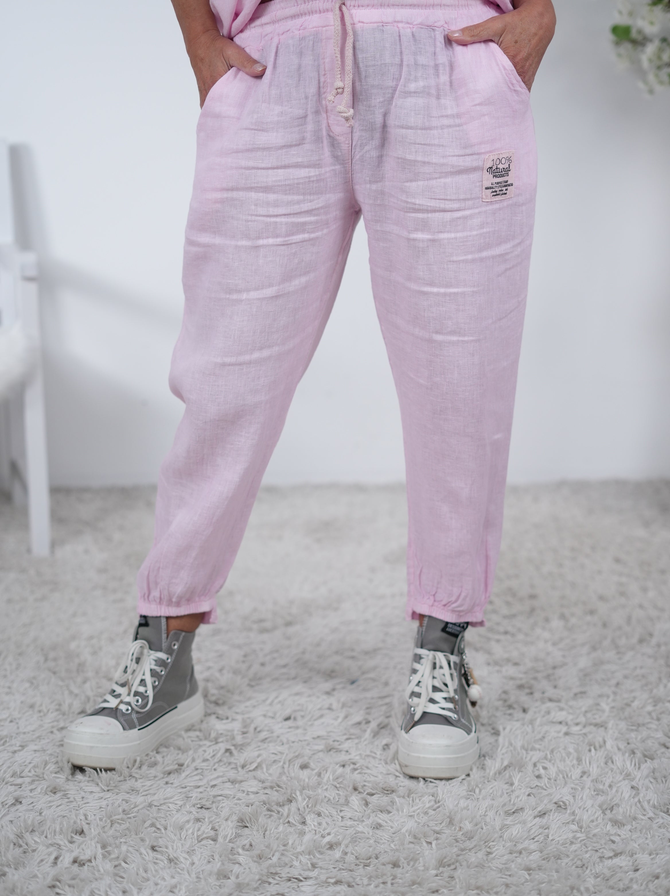 Luftige Leinen Pants mit Gummibund am Beinabschluss Einheitsgröße (ca Gr. 38-42) Rosa