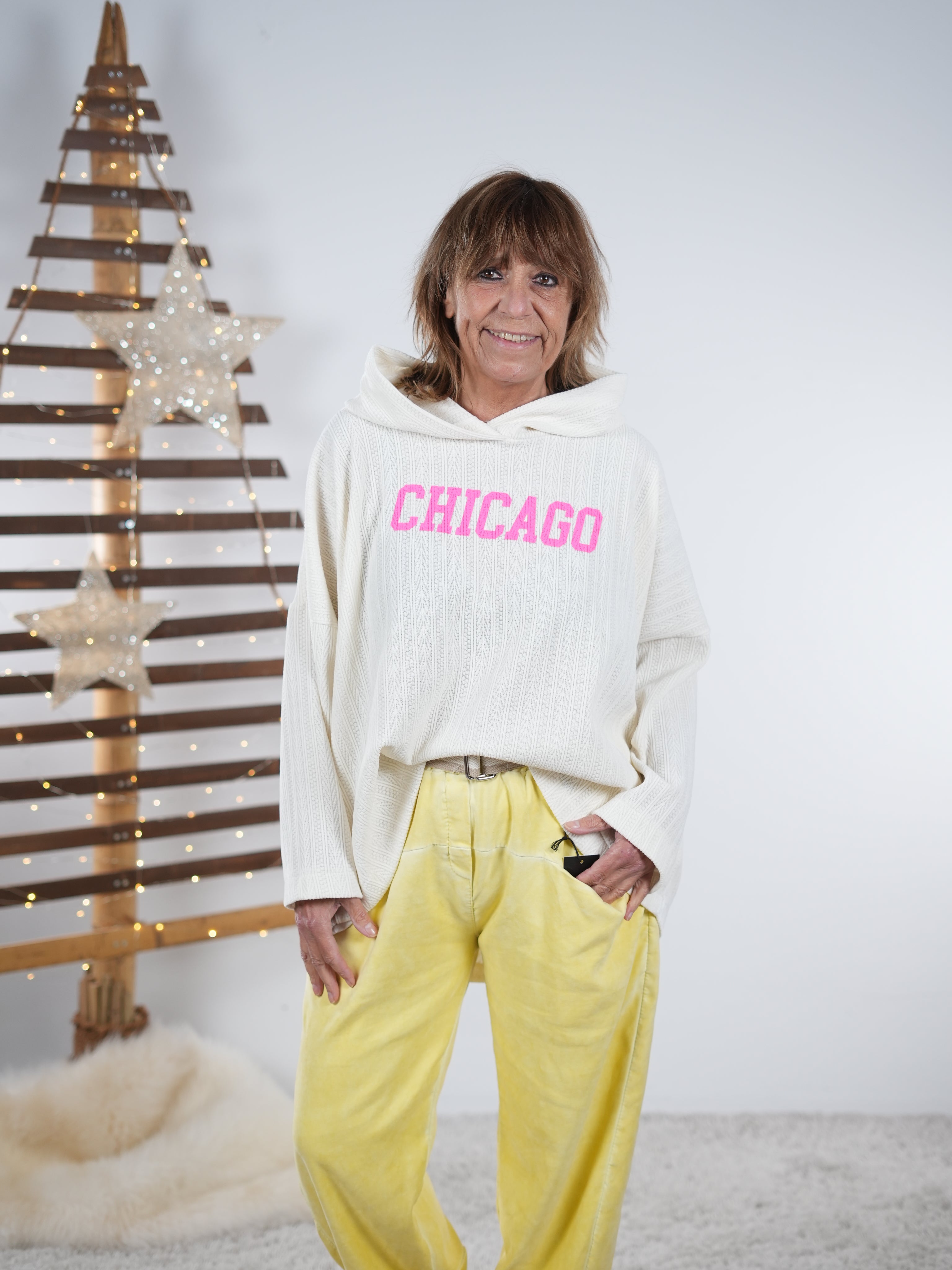 Leichter Cozy Cord Hoody mit Struktur One Size (ca Größe 40 "oversize"-46) Ecru