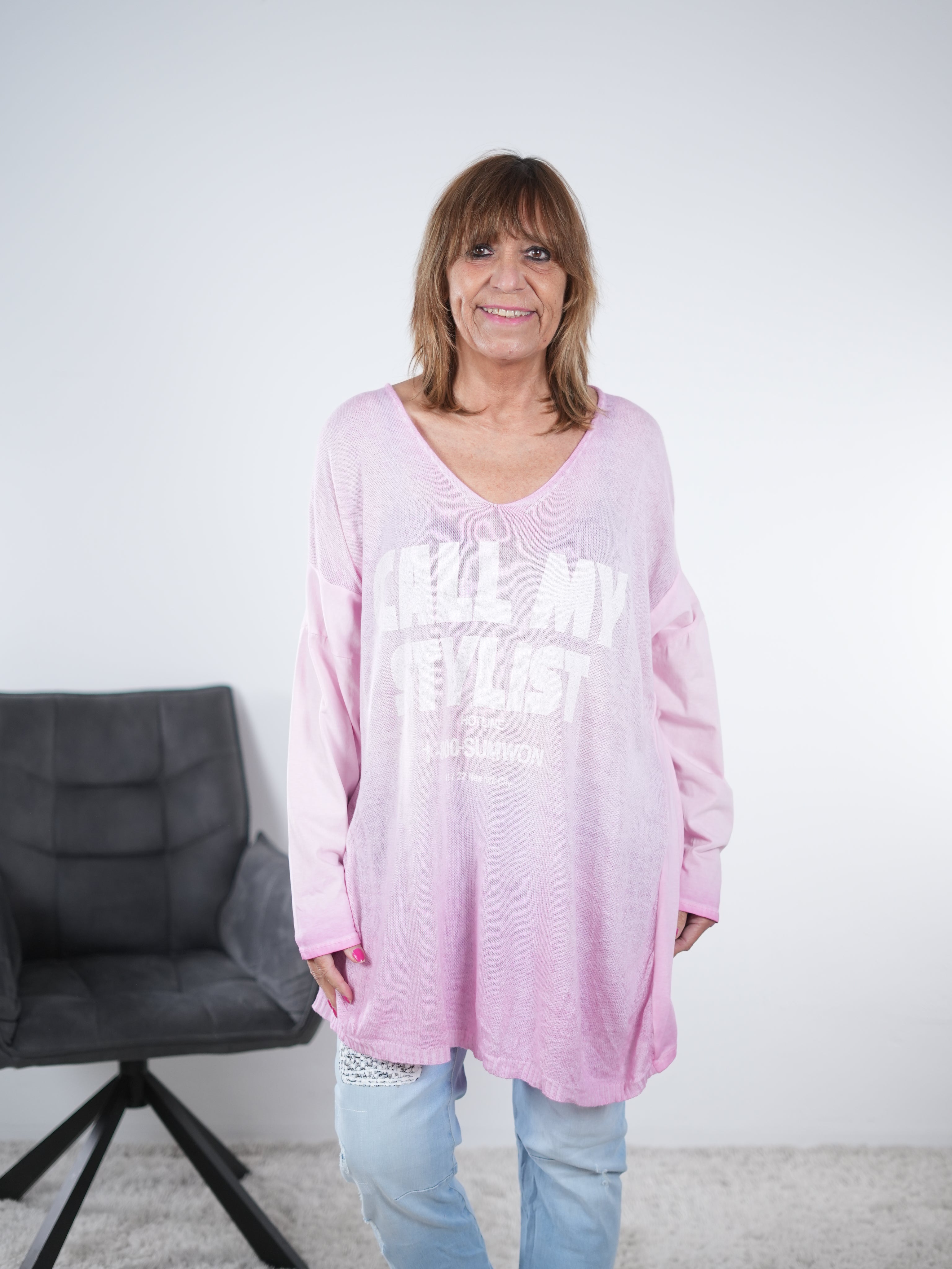 leichtes oversize Shirt im Materialmix One Size (ca Größe 38 "oversize"-44) Rosa