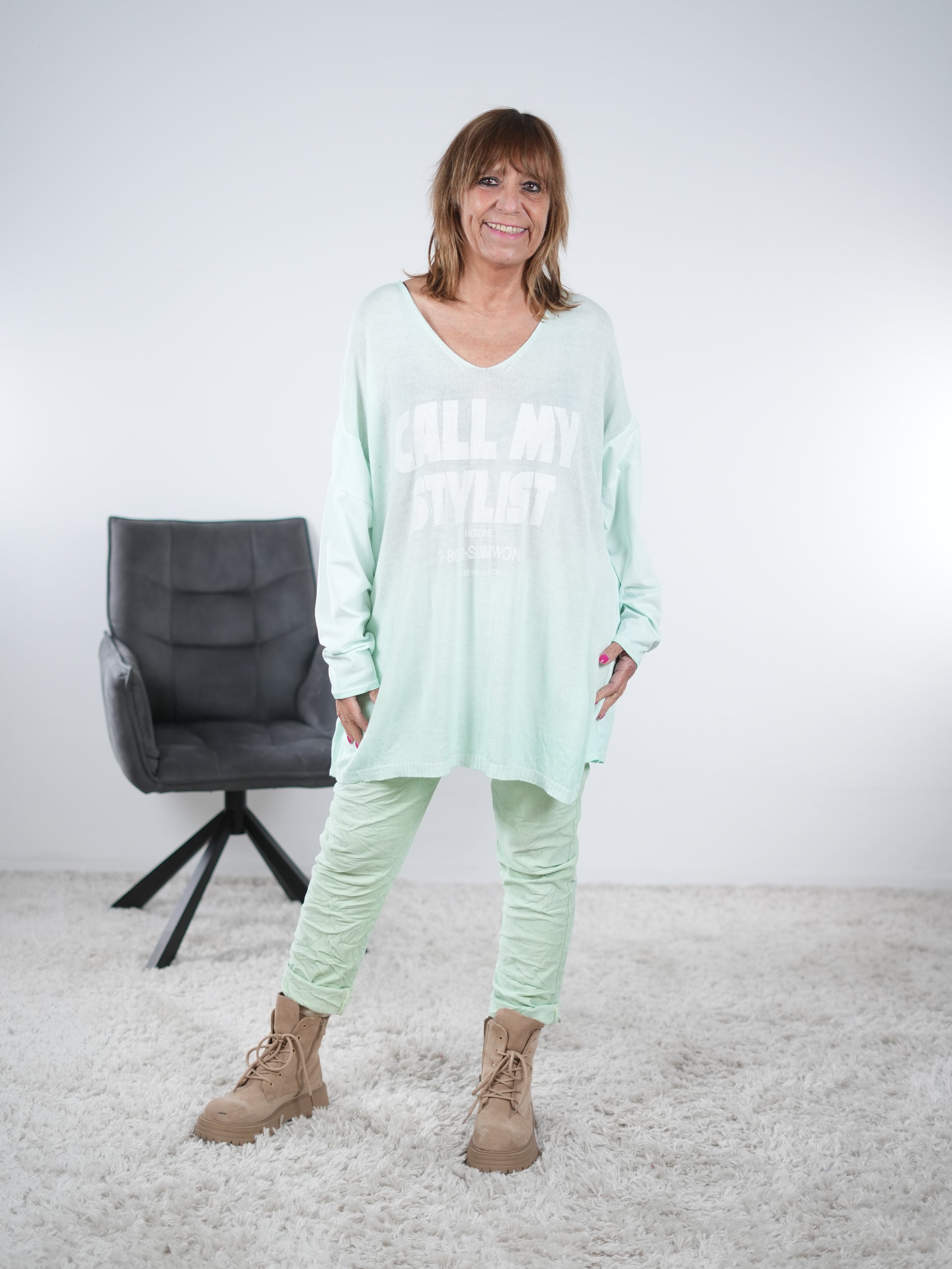 leichtes oversize Shirt im Materialmix One Size (ca Größe 38 "oversize"-44) Watergreen
