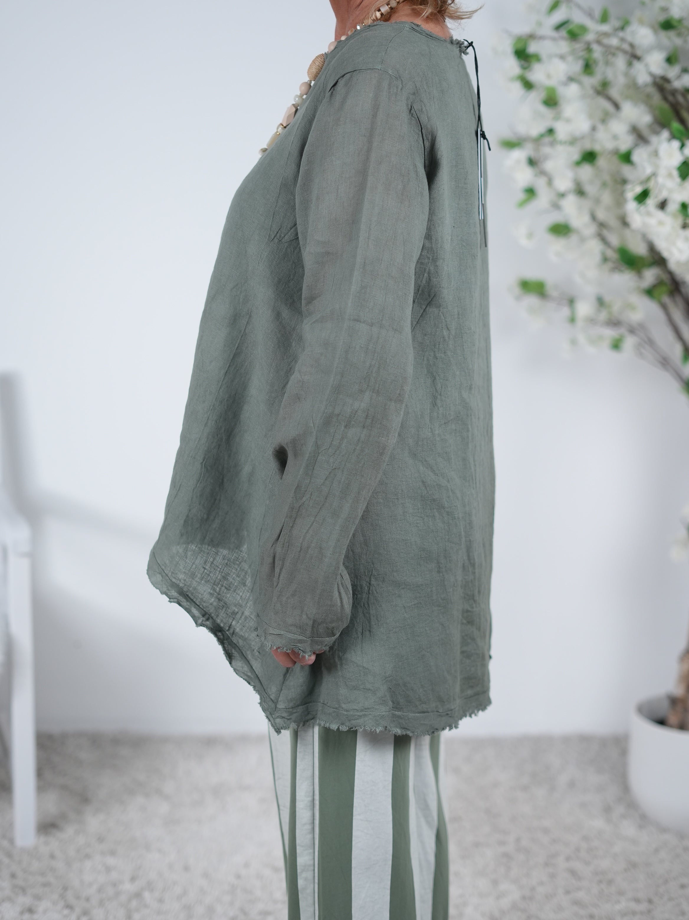 Leinen Bluse, langarm