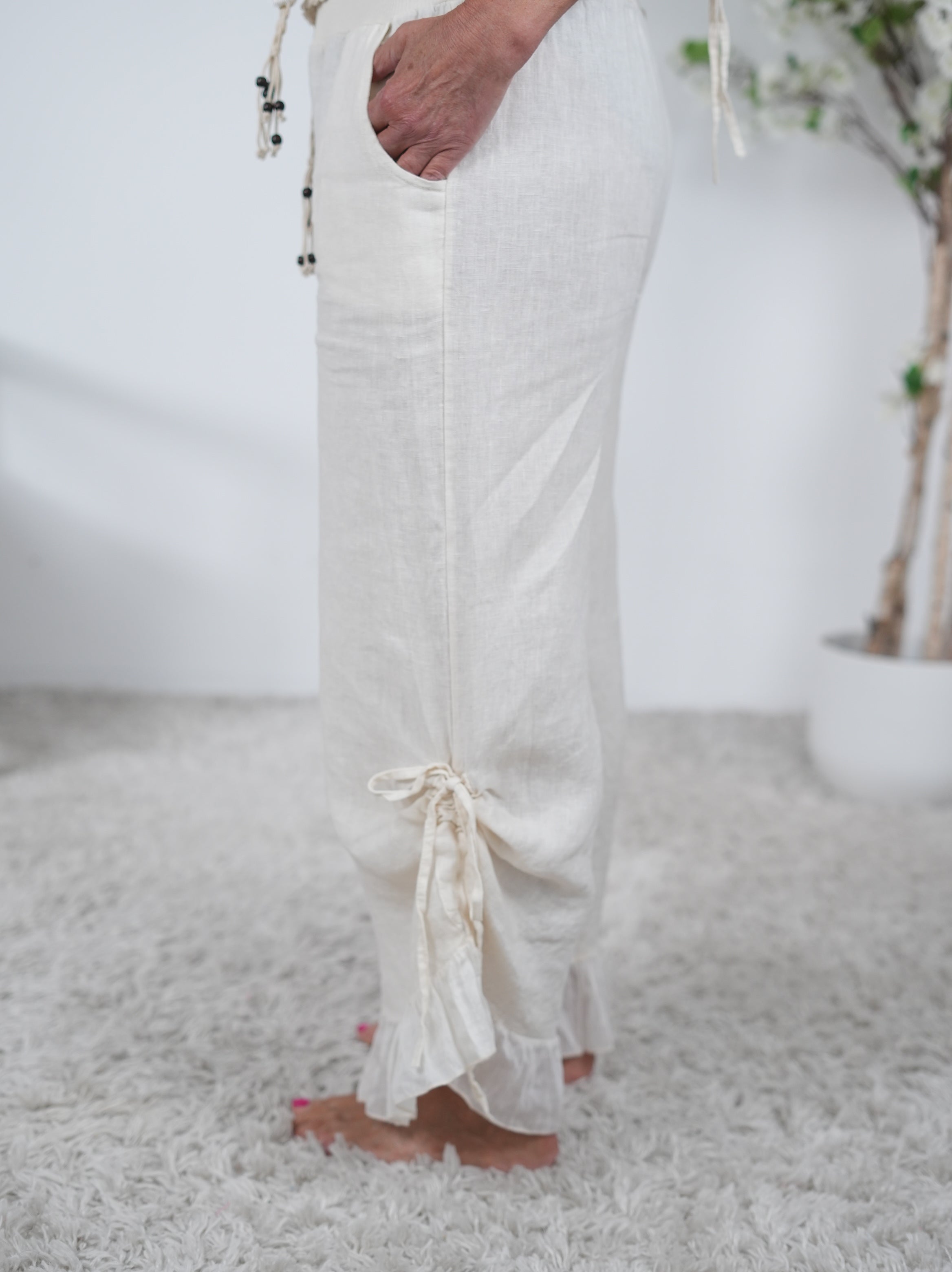 lockere Leinen Pants mit Raffung