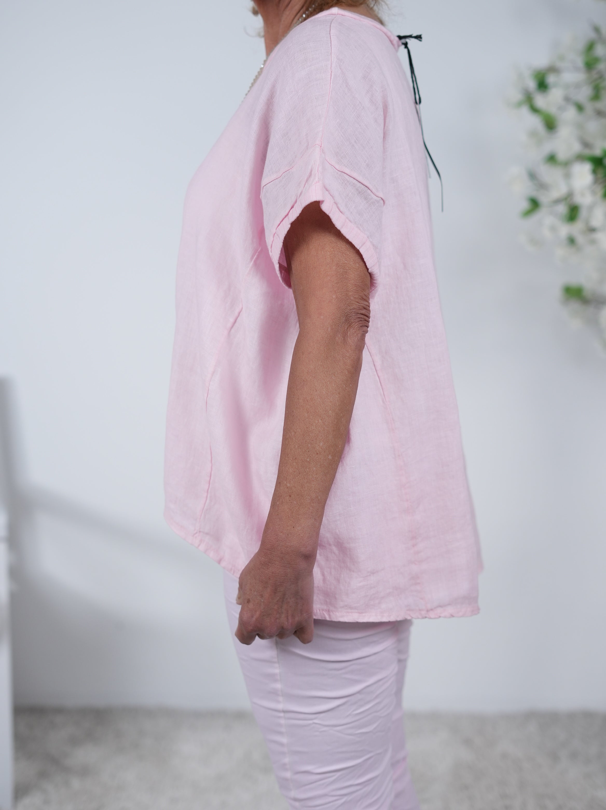 Lockeres Leinen Shirt mit Rundhalsausschnitt