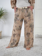 Luftige Leinen Marlene Hose mit Blumen Motiv