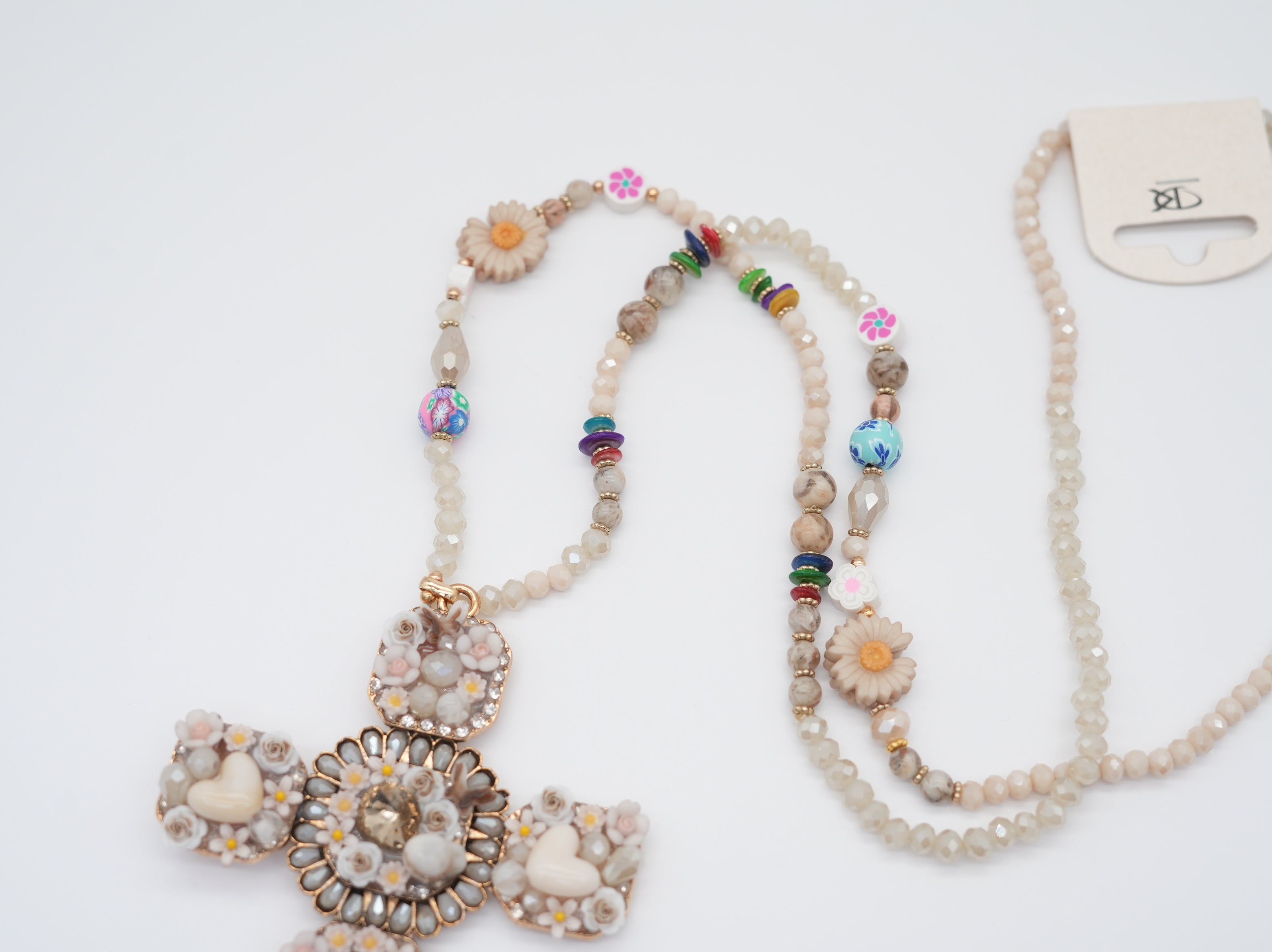 Modeschmuck Kette mit Blümchen und Kreuz