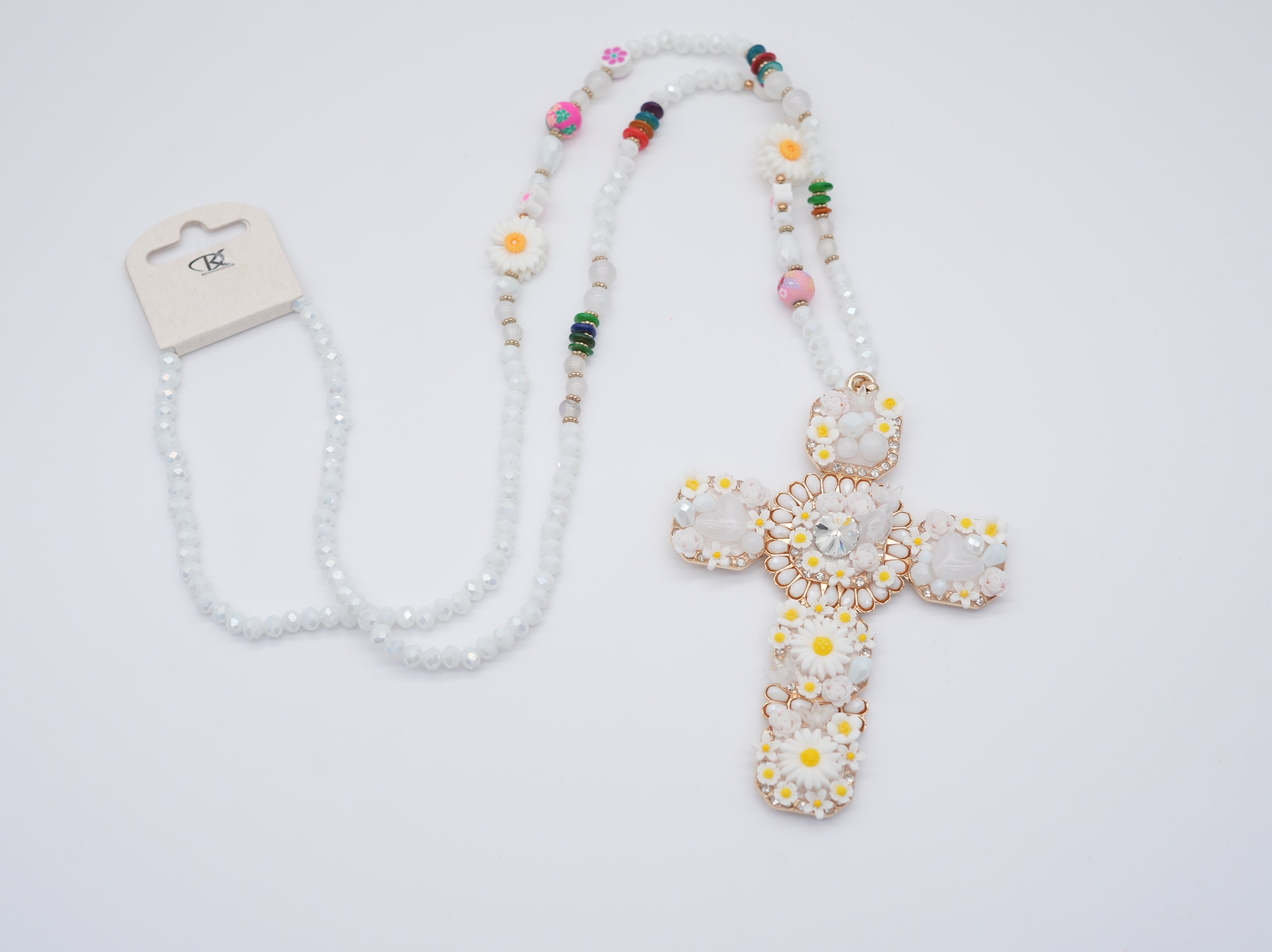 Modeschmuck Kette mit Blümchen und Kreuz