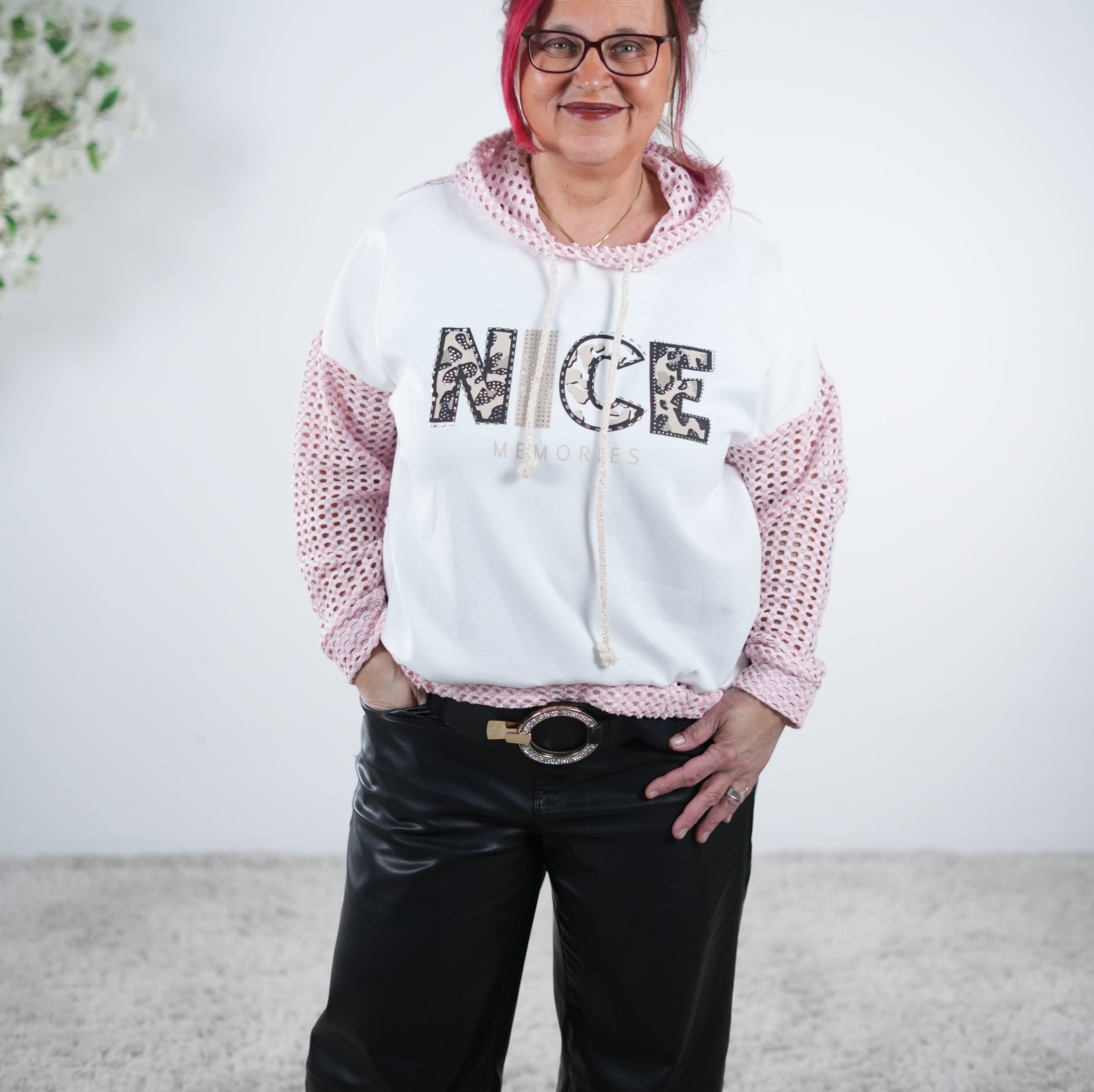 Netz Hoody im Materialmix One Size (ca Gr. 38-44) Rosa