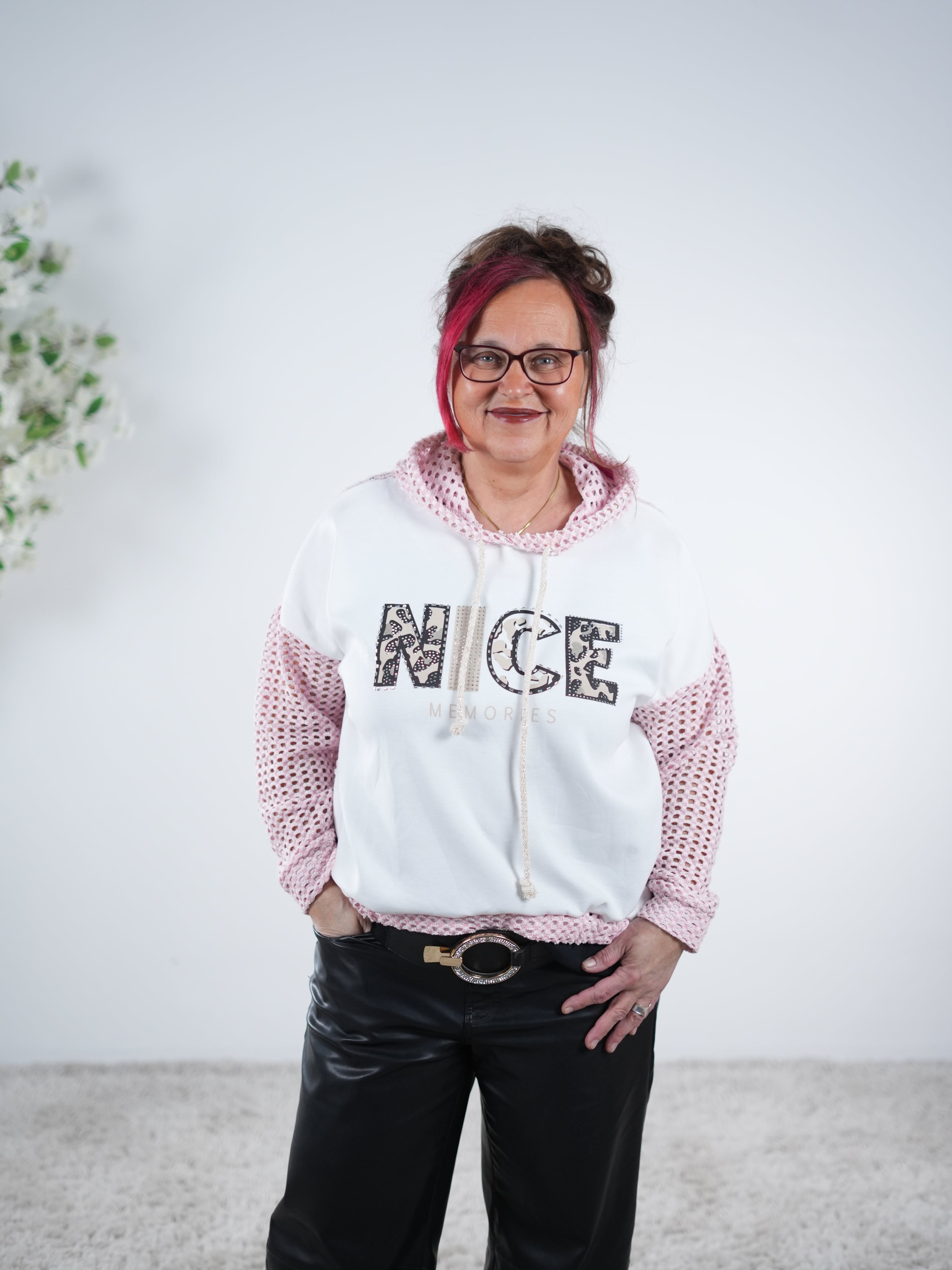 Netz Hoody im Materialmix One Size (ca Gr. 38-44) Rosa