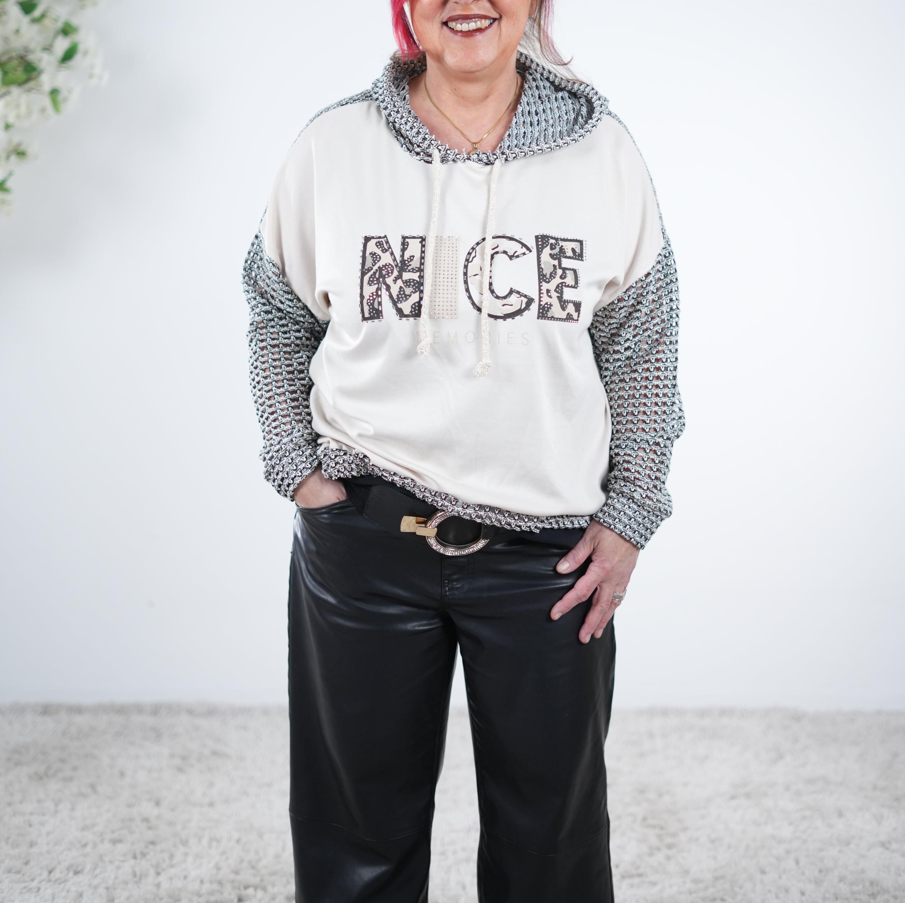 Netz Hoody im Materialmix One Size (ca Gr. 38-44) Schwarz