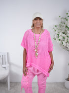 Netz Poncho mit ausgefranztem Abschluss