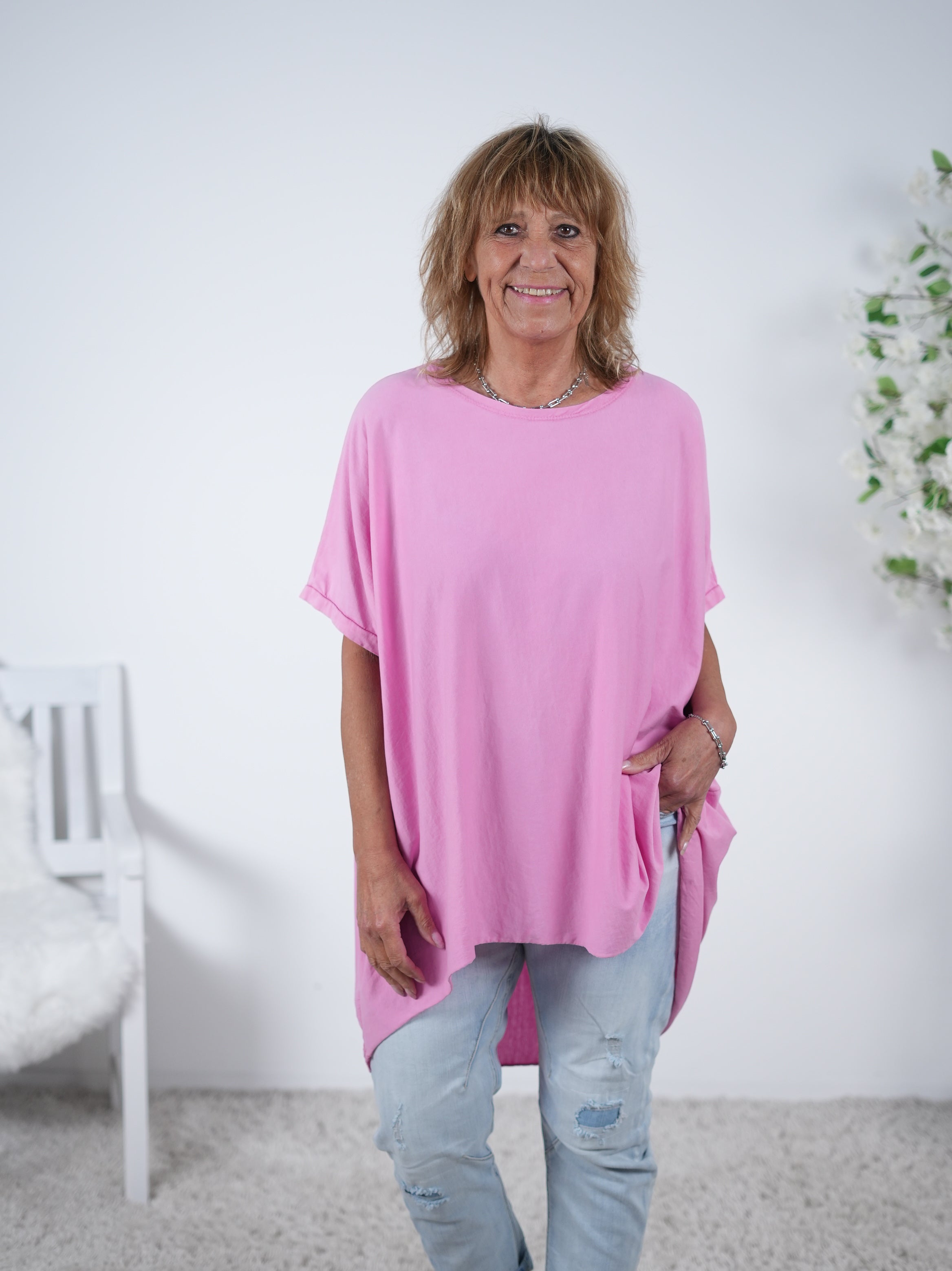 oversize Basic Shirt im Vokuhila Schnitt One Size (ca Gr. 42 44 "oversize"-48 50) Pink