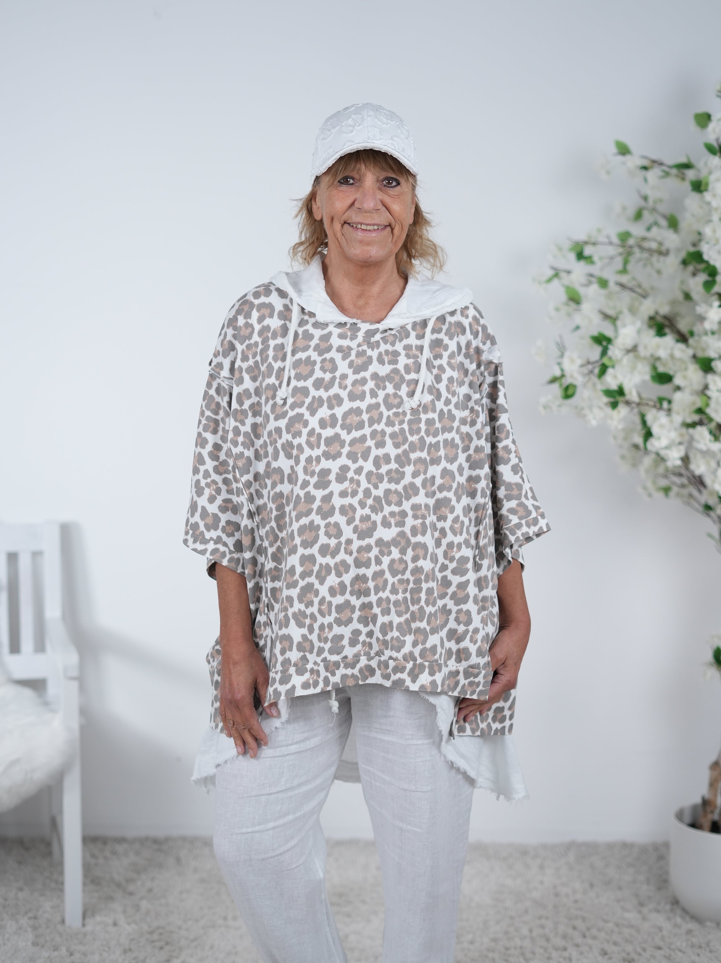 oversize Shirt im Leo Look, Vokuhila Einheitsgröße (ca Gr. 40 "oversize"-46 48) Beige