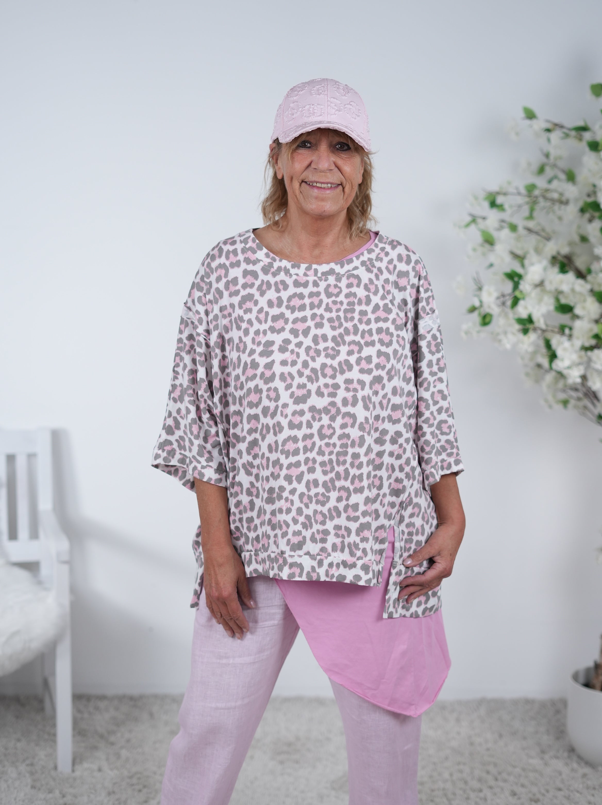 oversize Shirt im Leo Look, Vokuhila Einheitsgröße (ca Gr. 40 "oversize"-46 48) Rosa