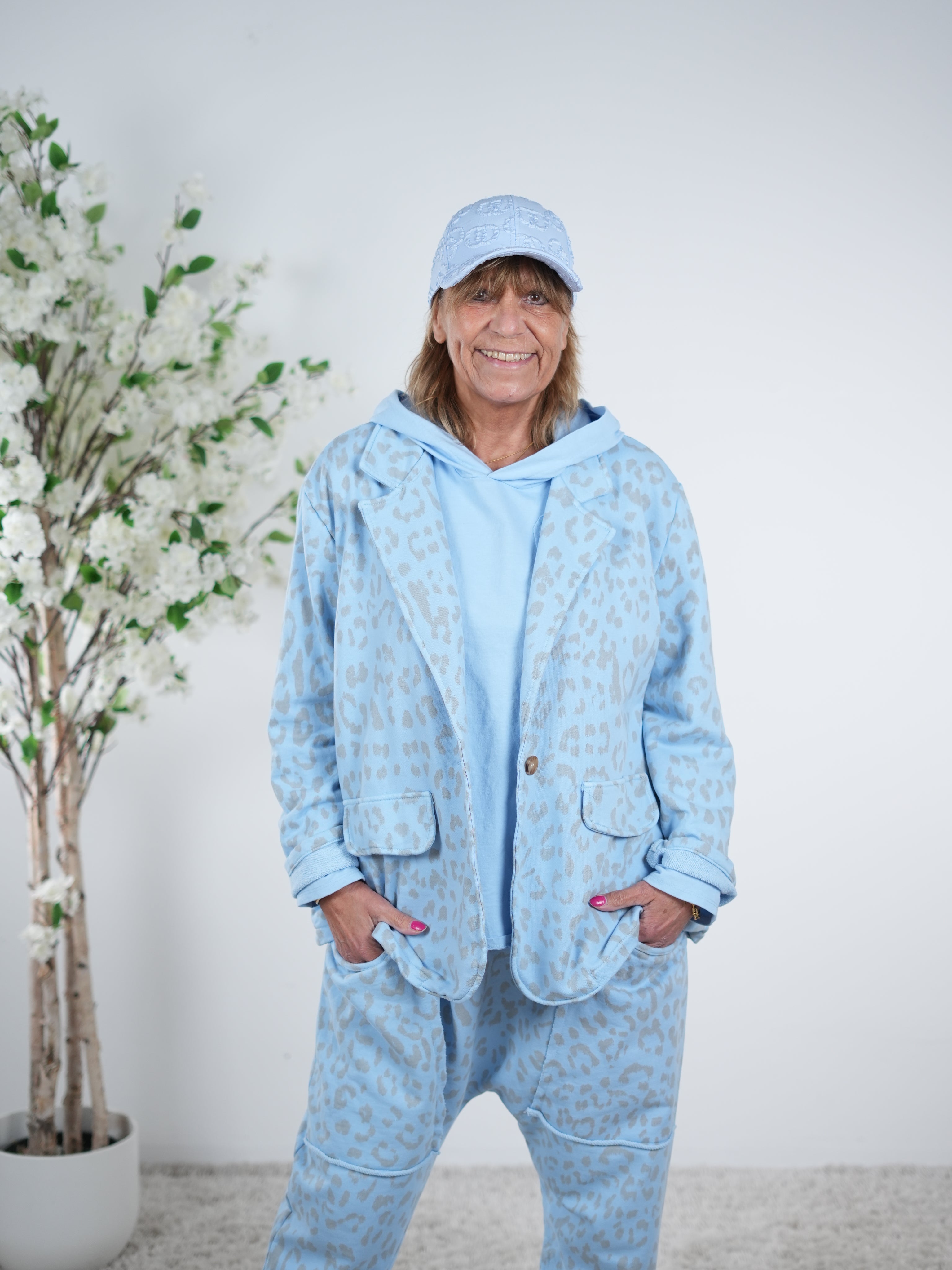 oversize Sweaty Blazer im Leo Look One Size (ca Gr. 40 "oversize"-46) Blau