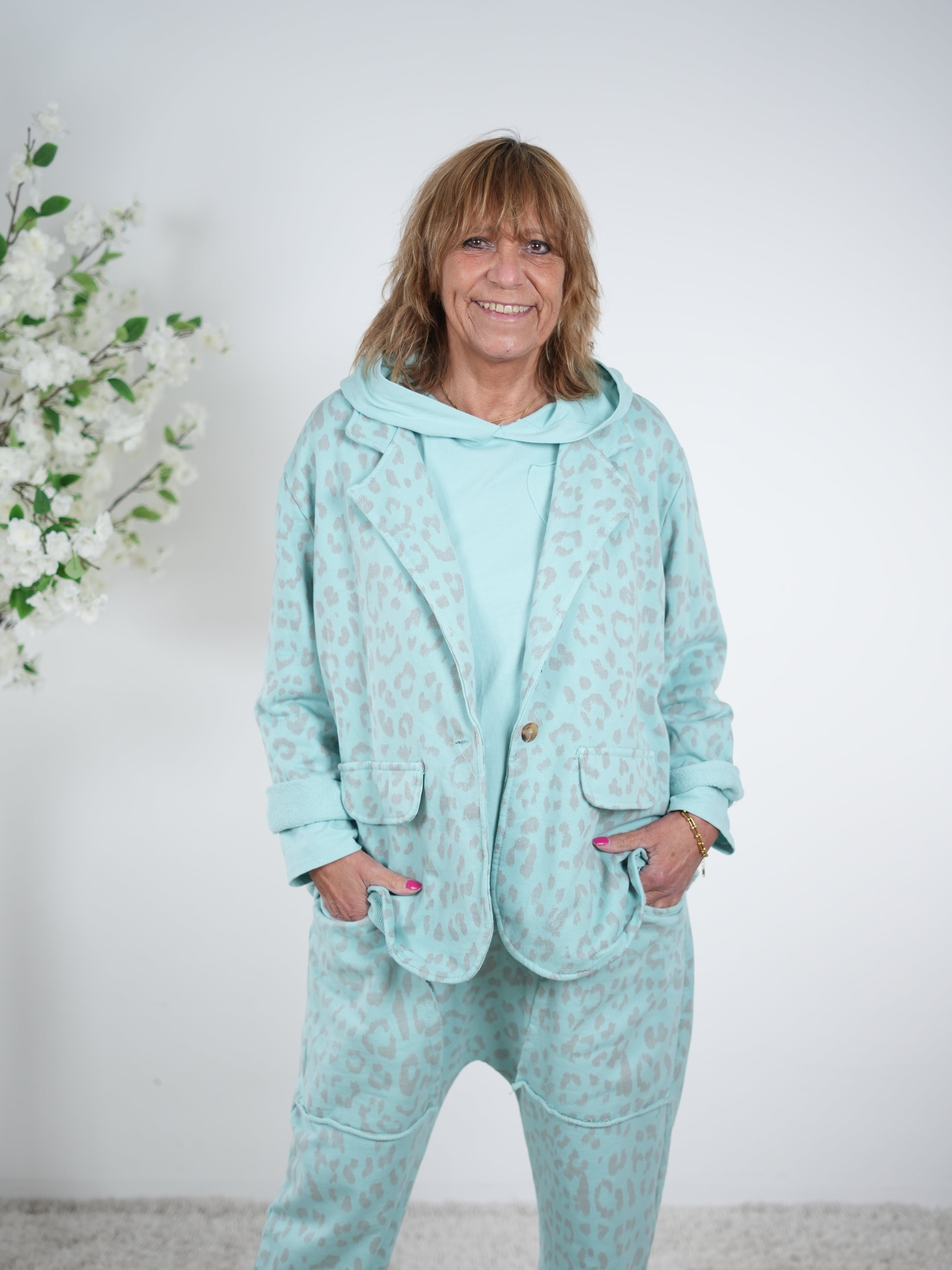 oversize Sweaty Blazer im Leo Look One Size (ca Gr. 40 "oversize"-46) Türkis