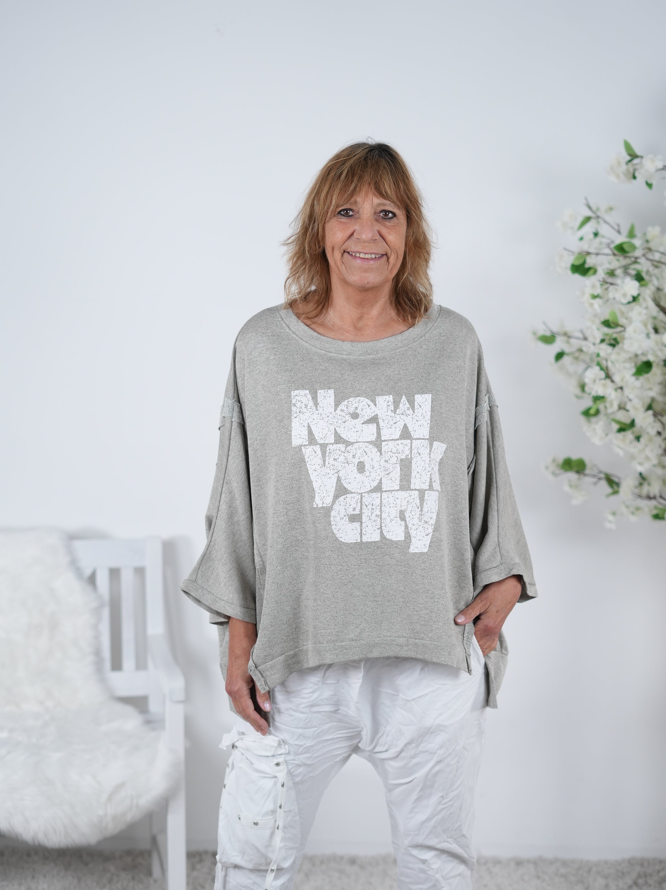 oversize Sweaty mit "New York City" Schriftzug One Size (ca Gr. 38 "oversize"-44 46) Khaki