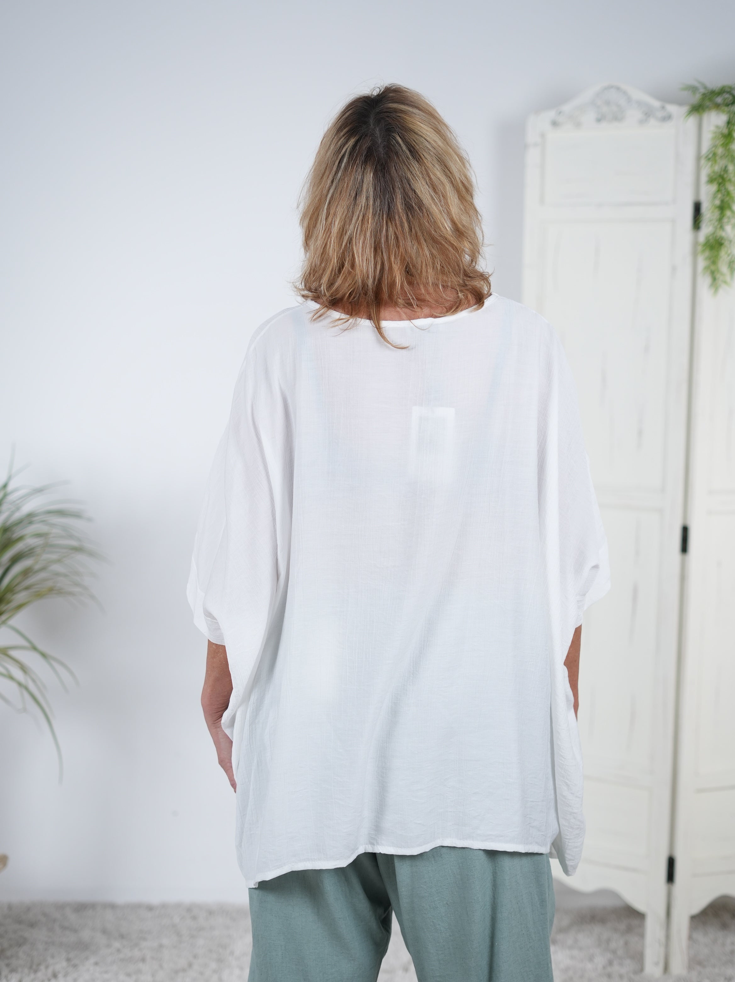 Oversize Viskose Shirt mit Rundhalsausschnitt