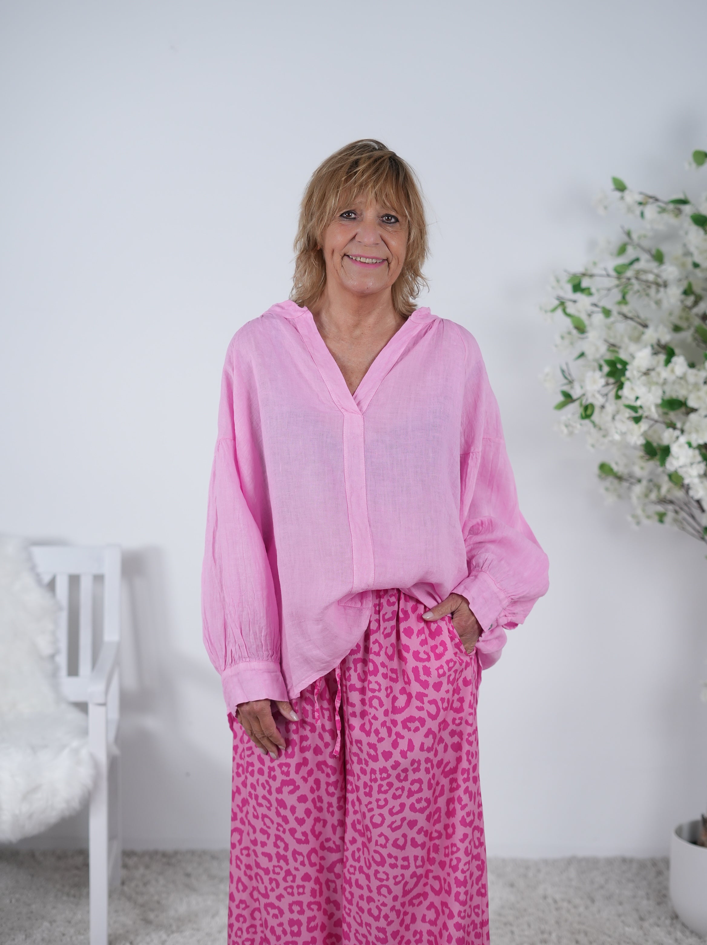 Piratenbluse aus Leinen Einheitsgröße (ca Gr. 40 42 "oversize"-46) Pink