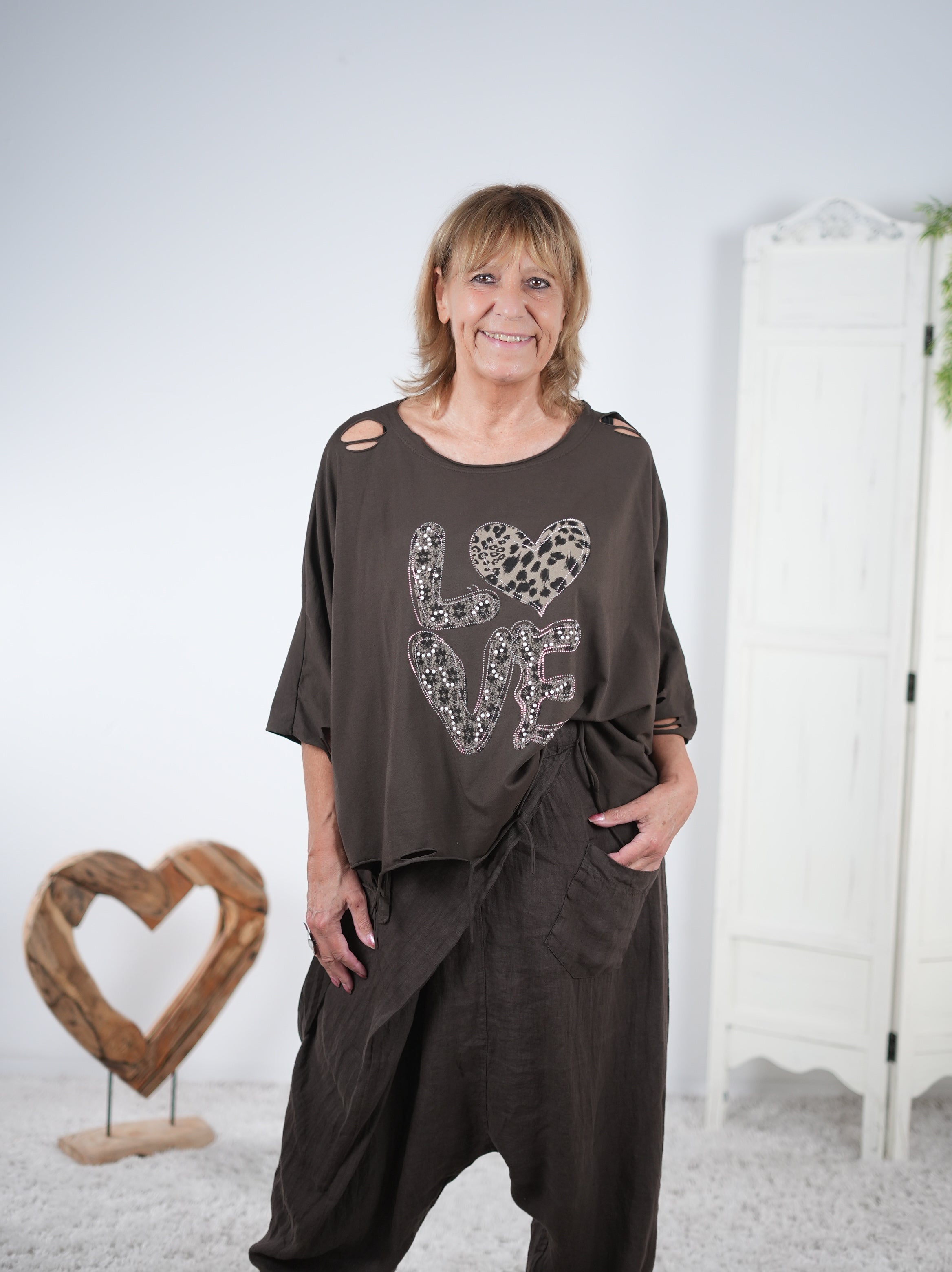 Poncho Shirt mit aufwendigem Motiv Schoko