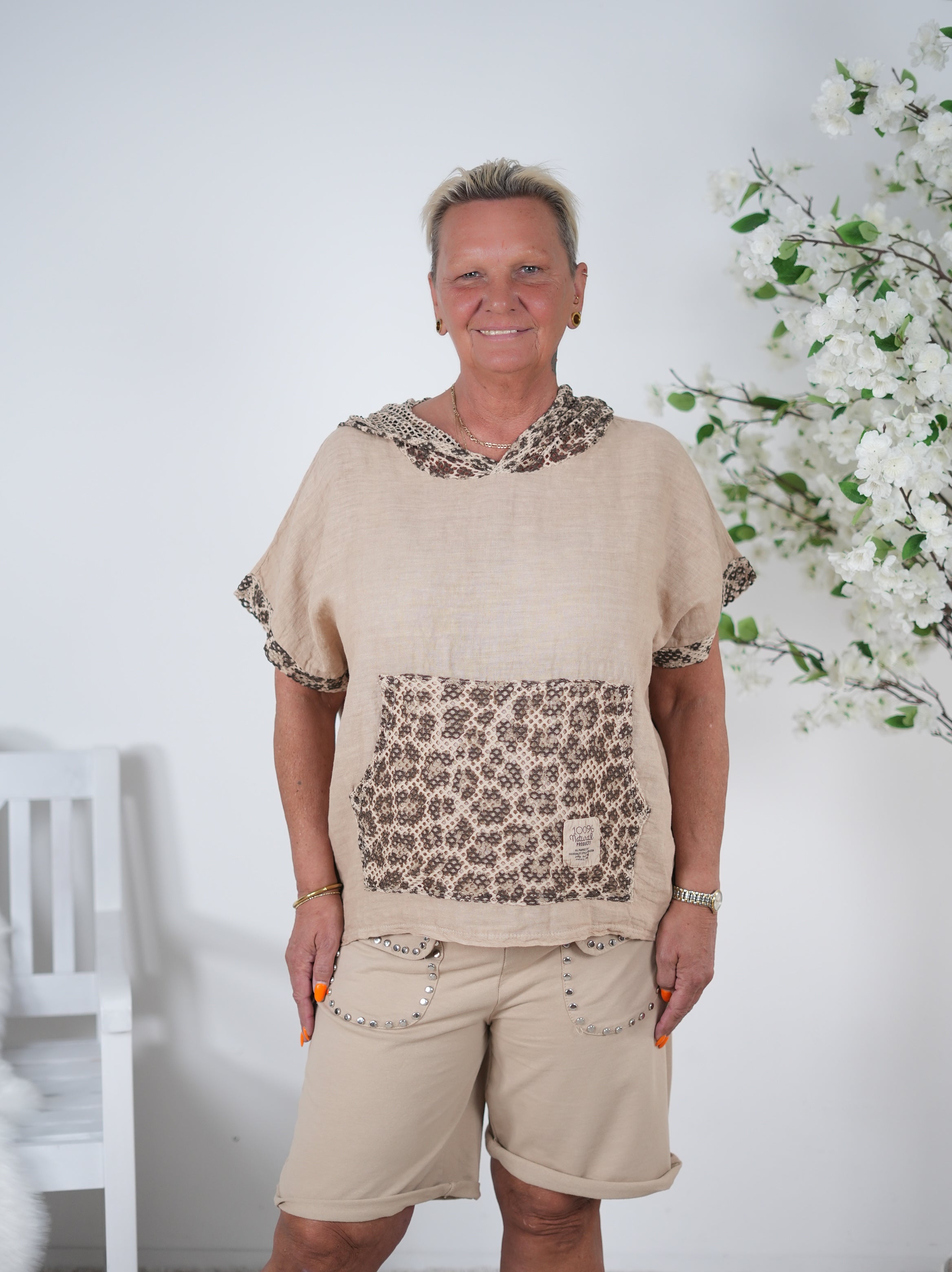 Shirt im Materialmix mit Netz Elementen