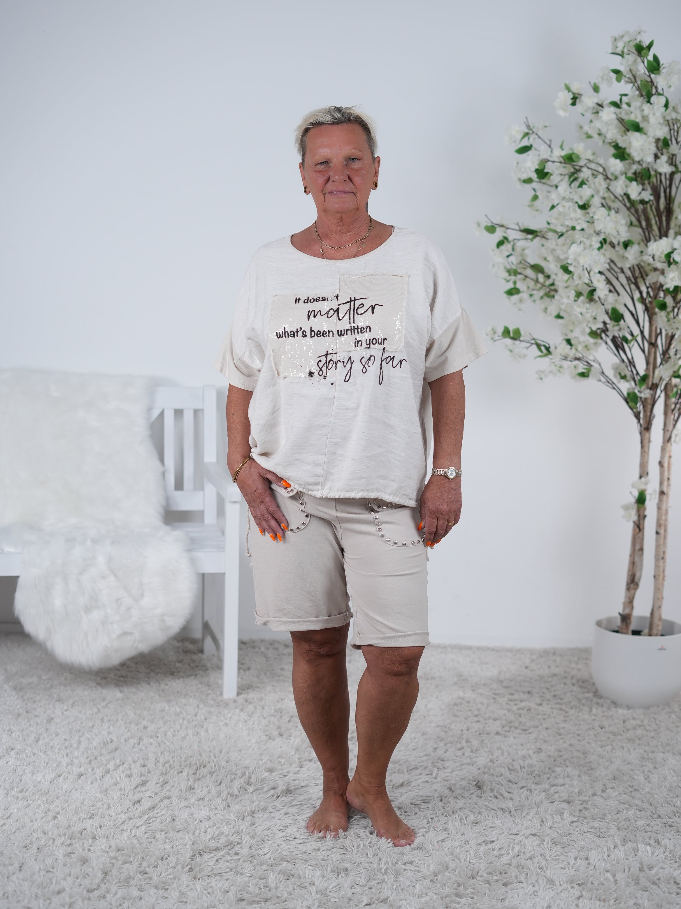 Shirt im Materialmix mit Schriftzug