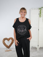 Shirt mit Motiv aus Strasssteinen und Cut Outs