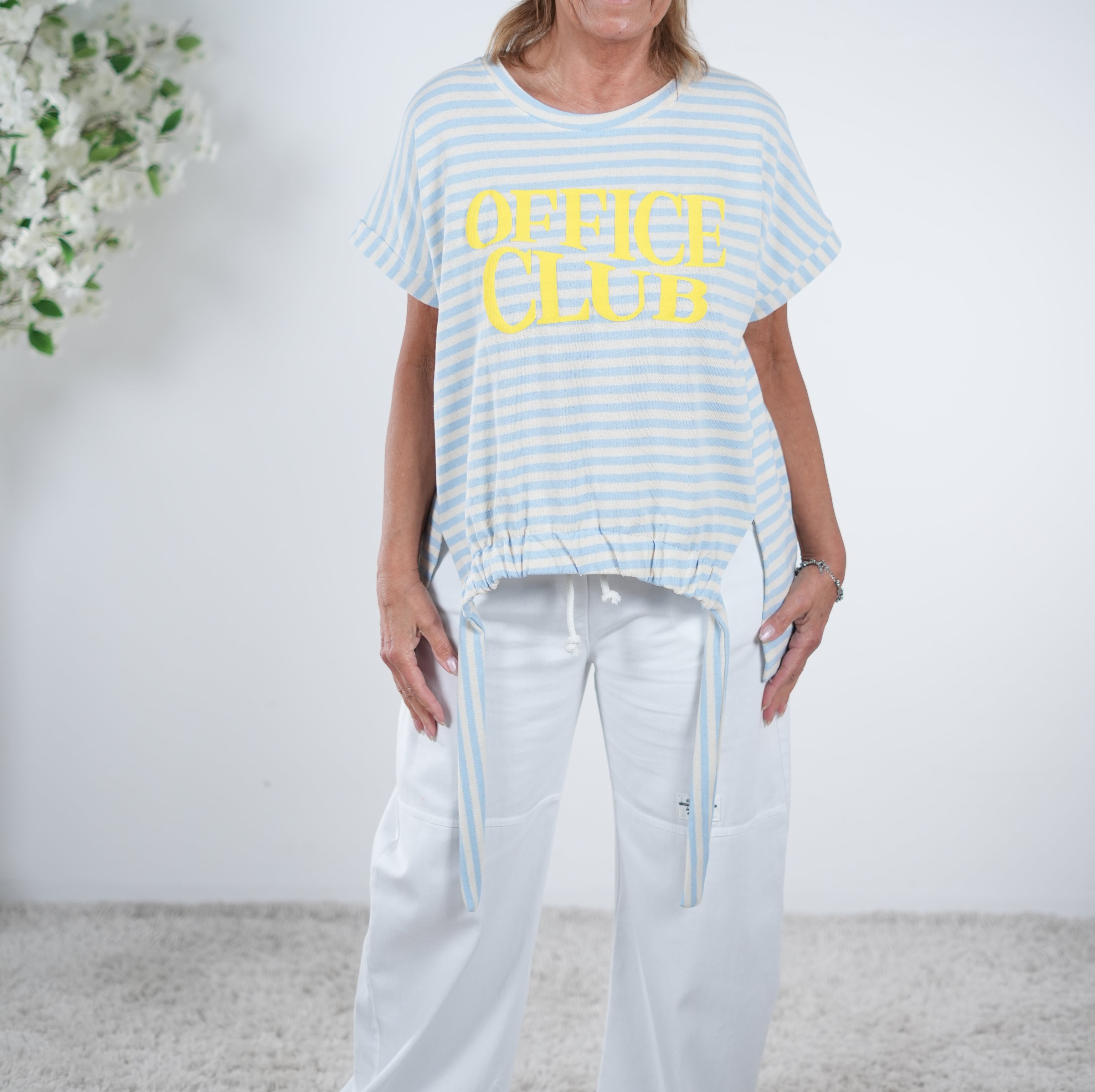 Shirt mit "Office Club" Schriftzug One Size (ca Größe 38 40-44) Blau Weiß