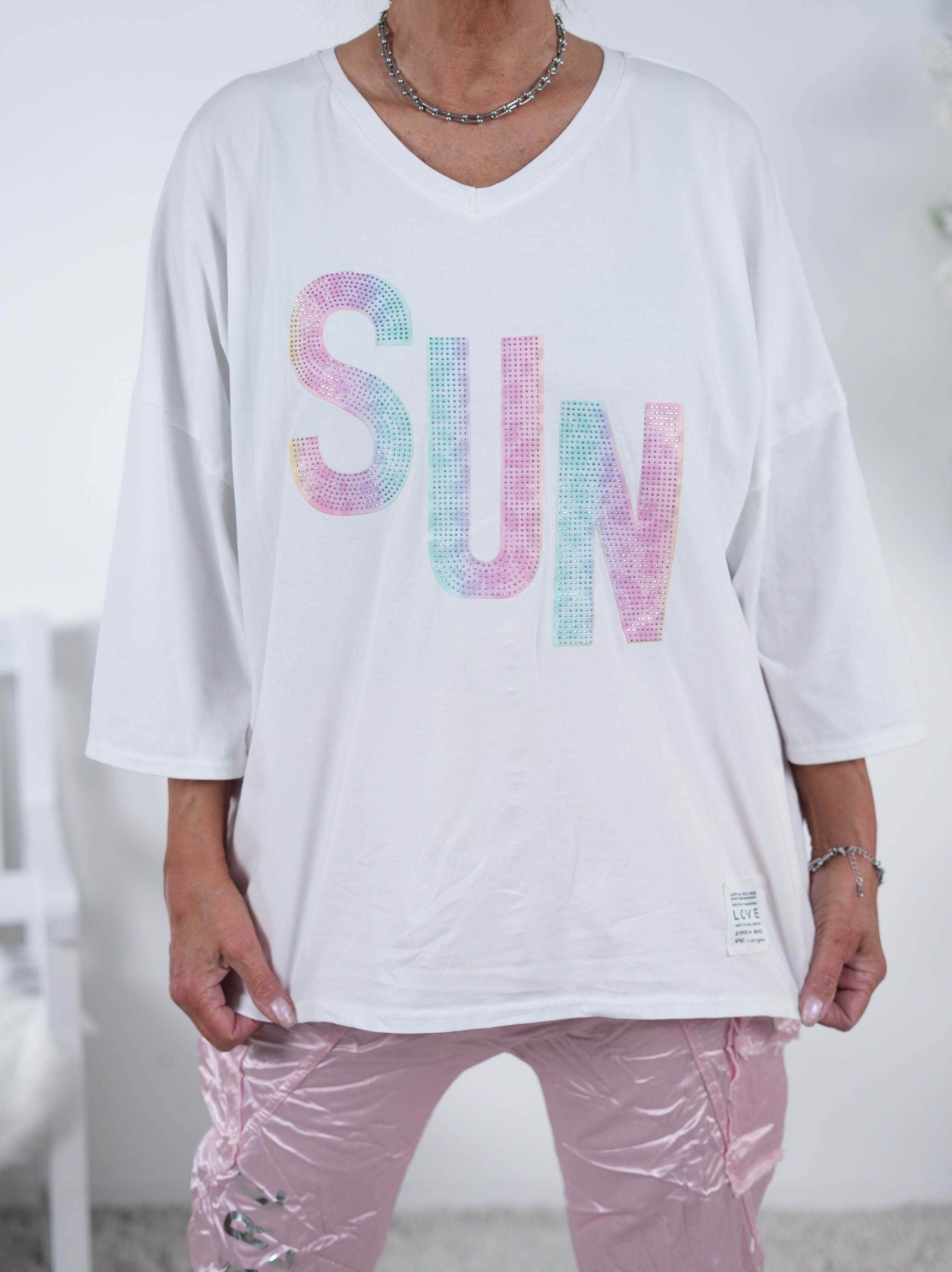 Shirt mit "sun" Schriftzug, meliert