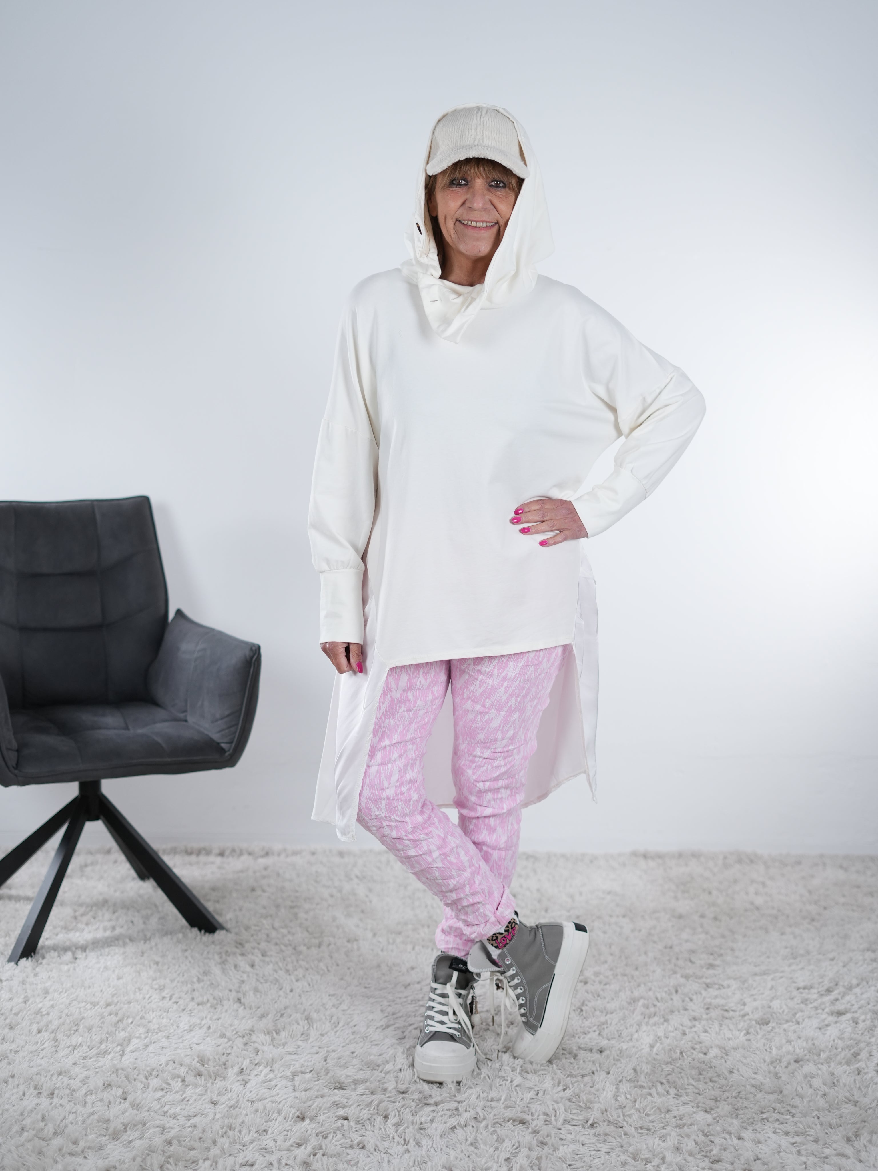 Tunika mit Satin Einsatz One Size (ca Größe 38 "oversize"-44) Wollweiß