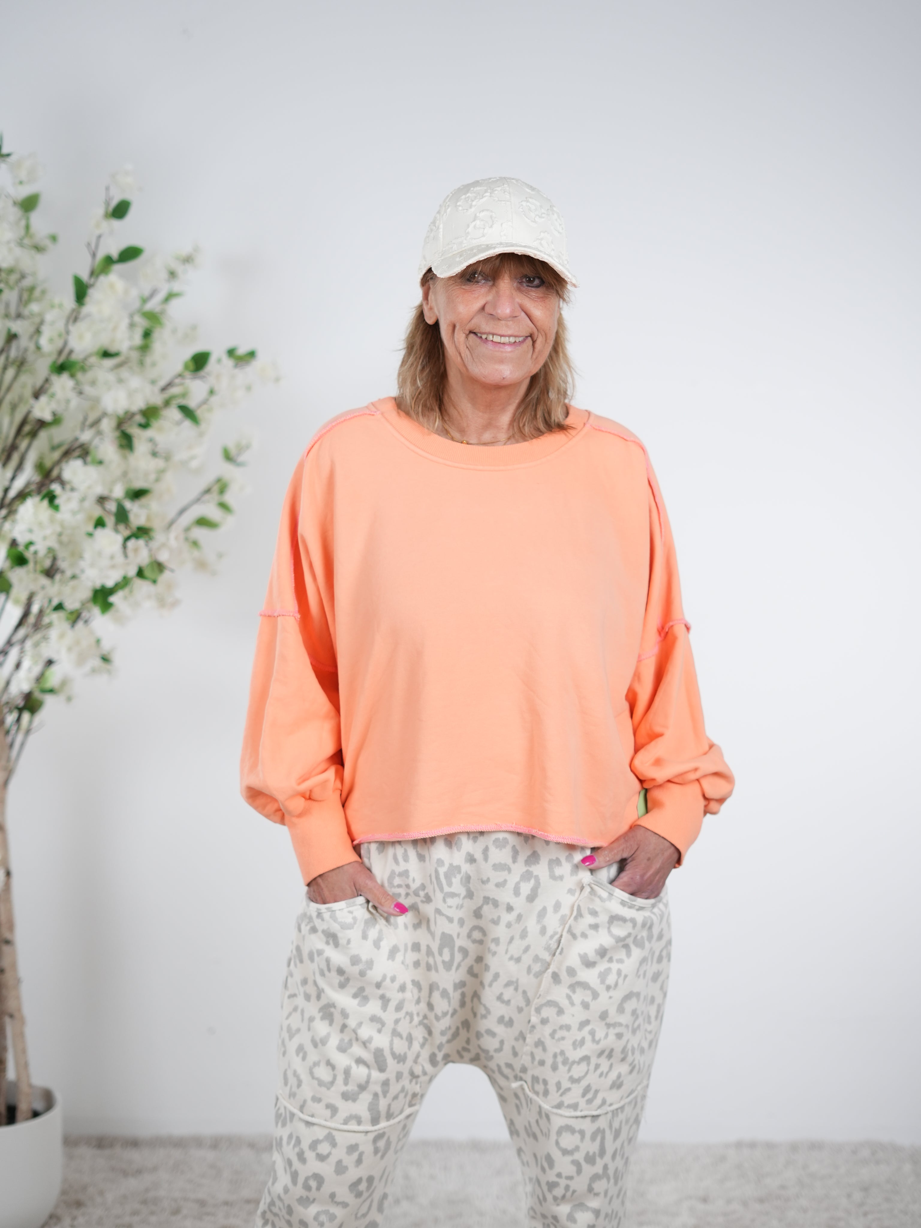 unifarbenes Crop Sweaty mit überschnittenem Arm One Size (ca Größe 38-44) Orange