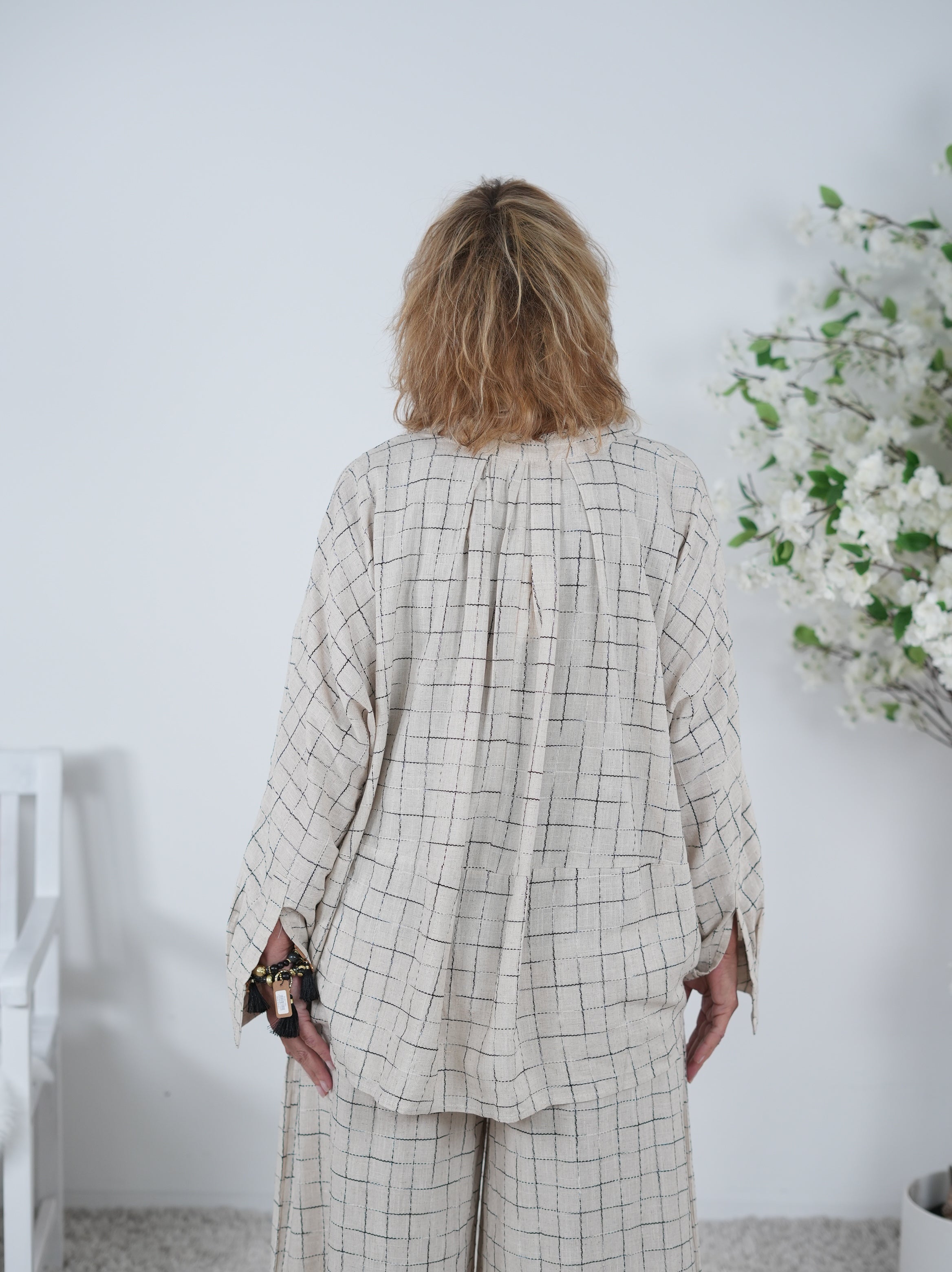 Vokuhila Bluse mit genähtem Karo Muster