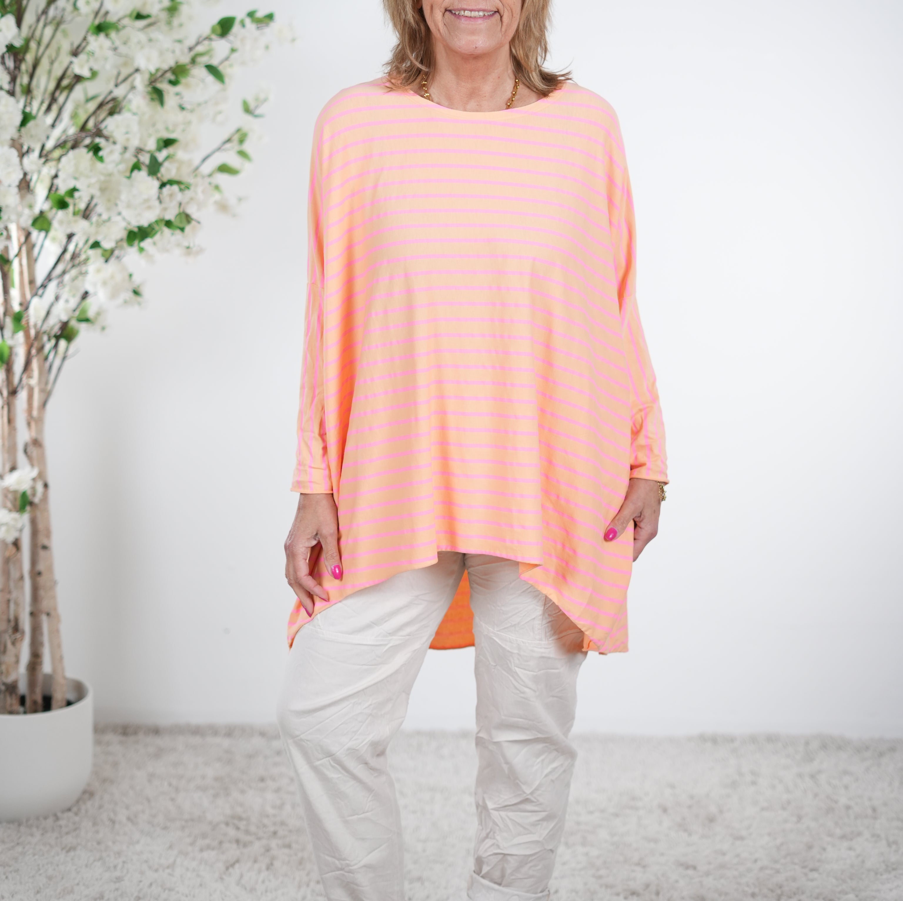 Vokuhila Shirt, langarm One Size (ca Größe 40 "oversize"-48) Apricot pink