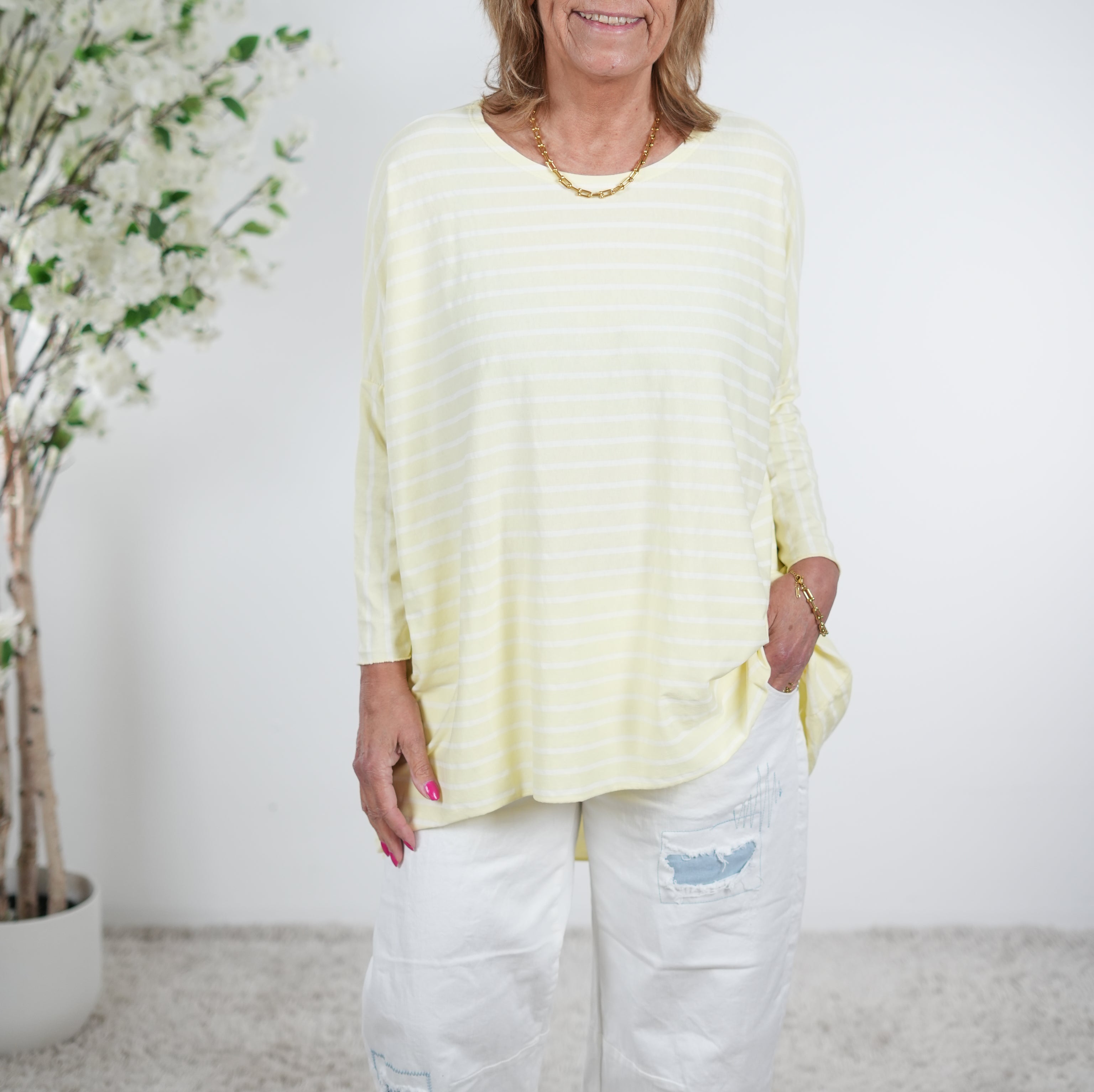 Vokuhila Shirt, langarm One Size (ca Größe 40 "oversize"-48) Gelb