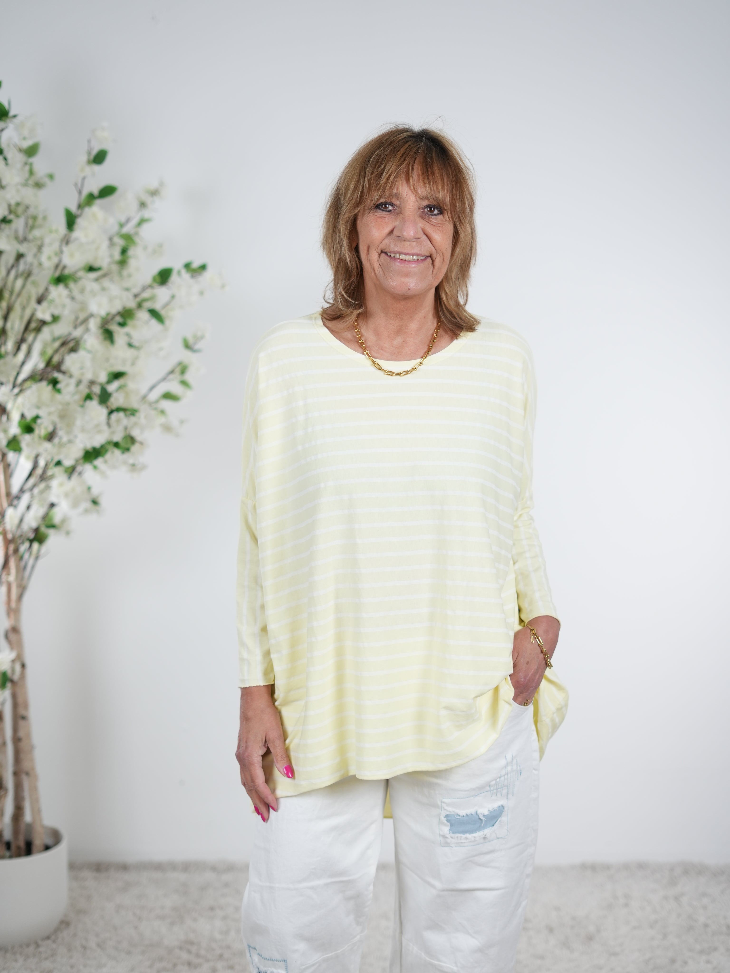 Vokuhila Shirt, langarm One Size (ca Größe 40 "oversize"-48) Gelb