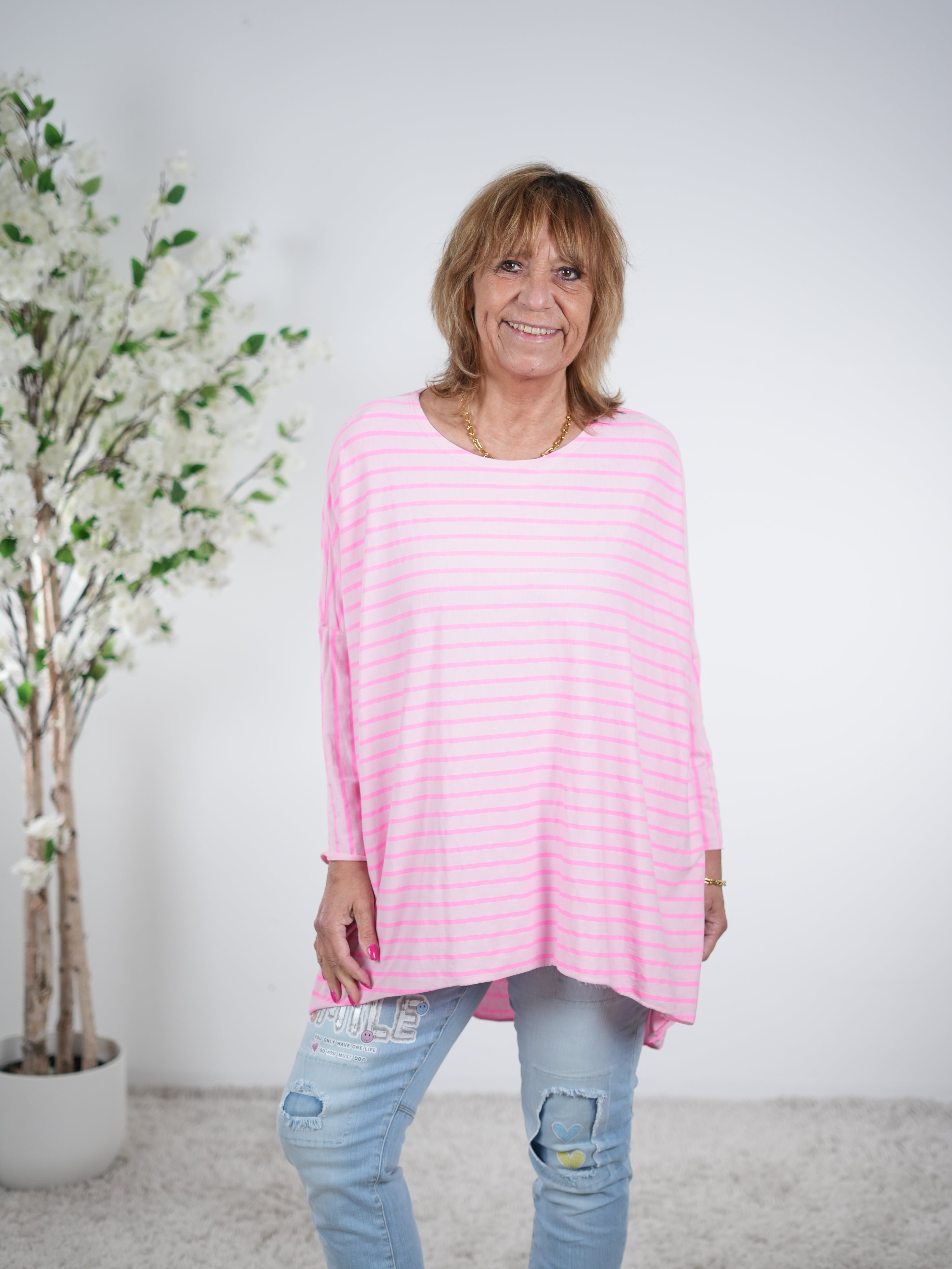 Vokuhila Shirt, langarm One Size (ca Größe 40 "oversize"-48) Pink Pink