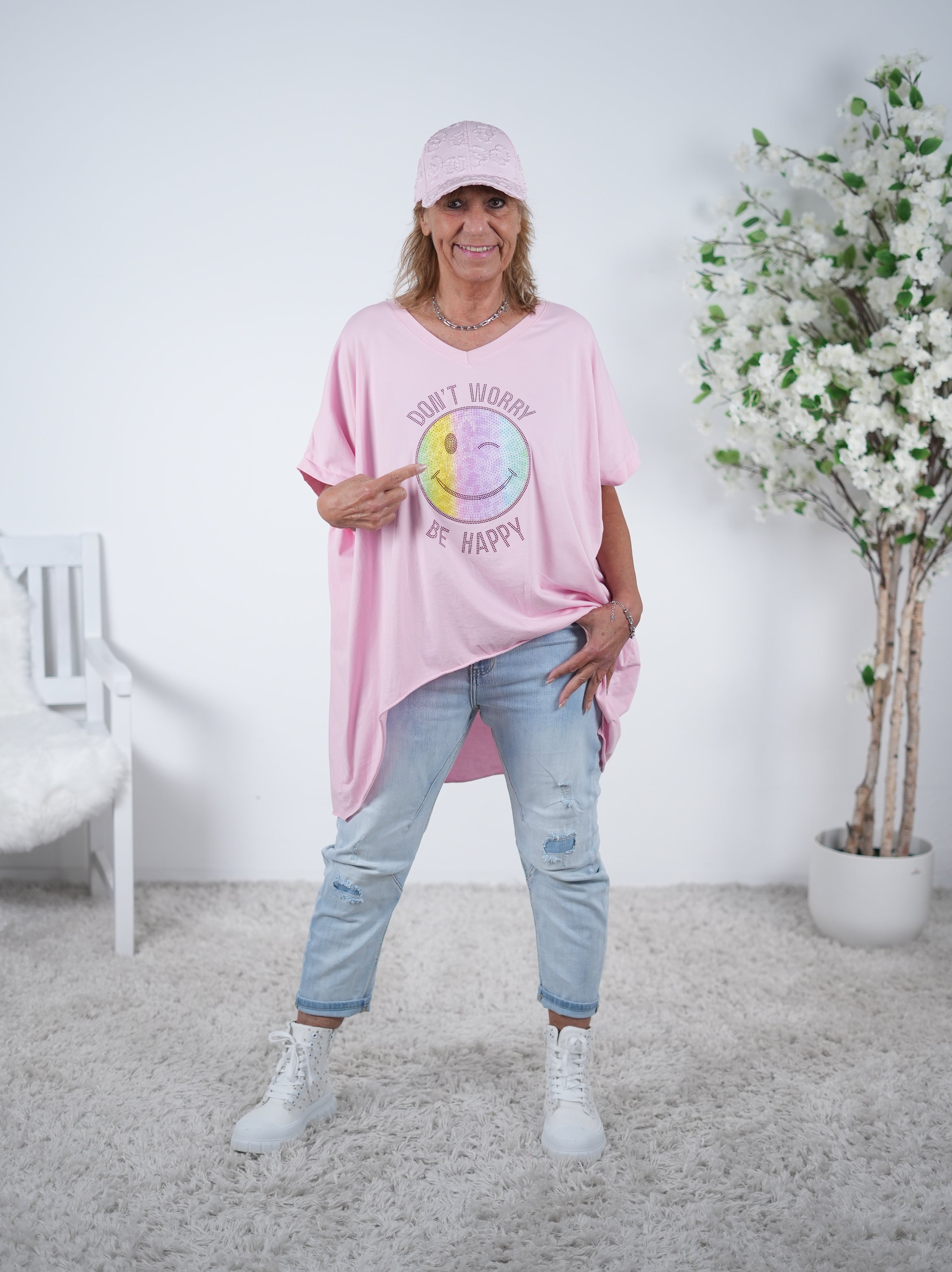 Vokuhila Shirt mit Gute-Laune Patch