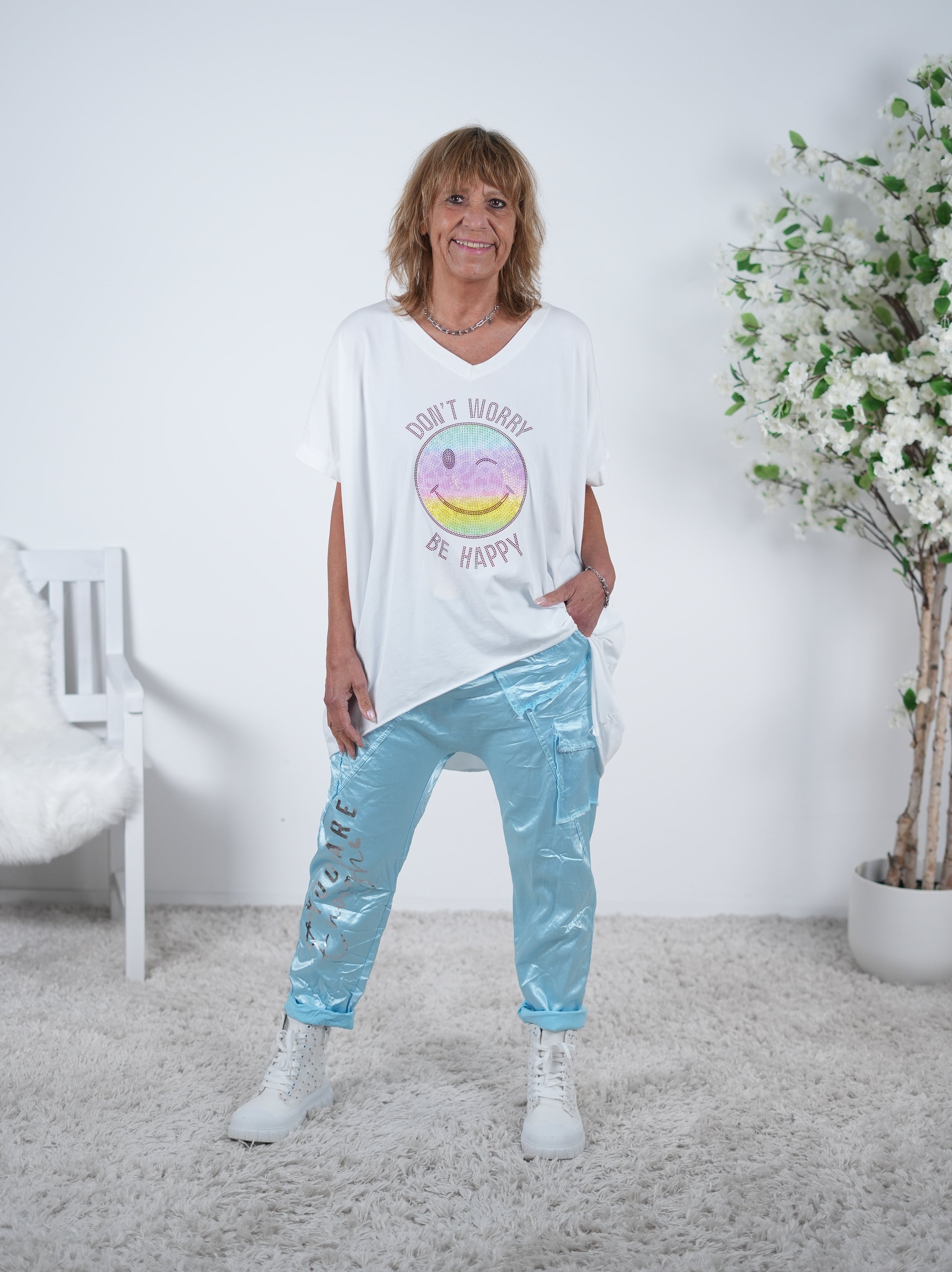 Vokuhila Shirt mit Gute-Laune Patch