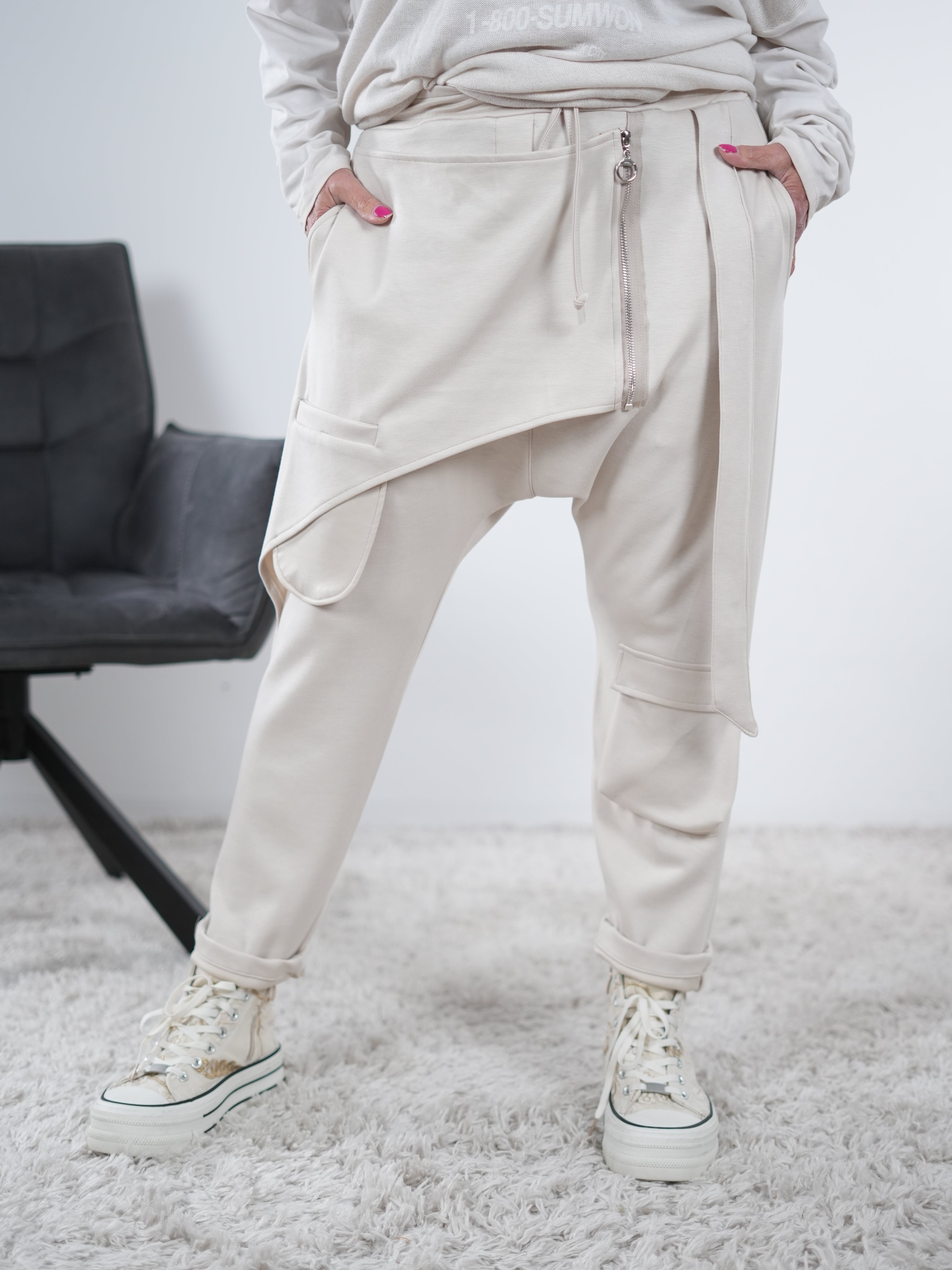 Weiche Baggy mit Zipper One Size (ca Gr. 38-42 44) Sand