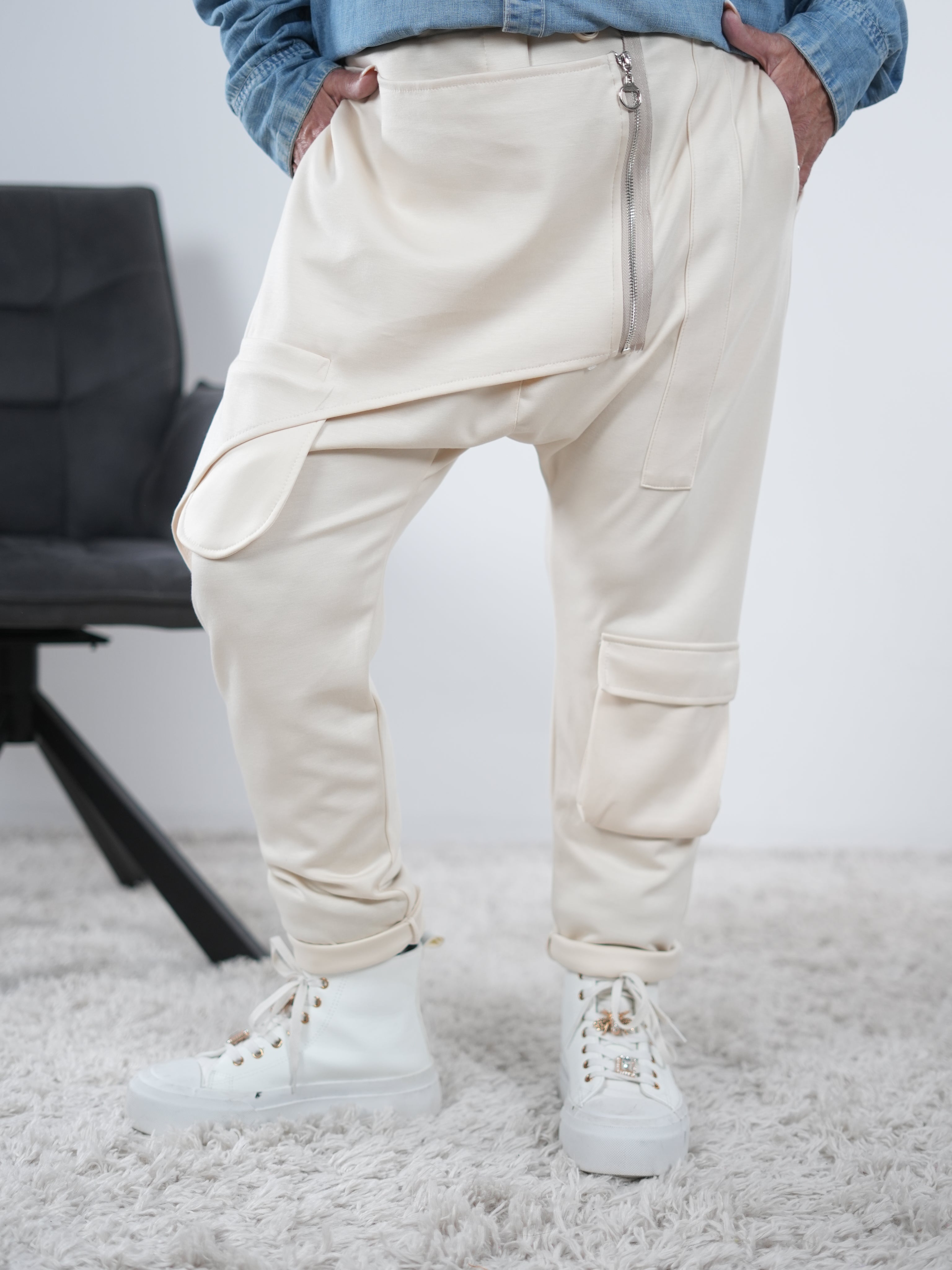 Weiche Baggy mit Zipper One Size (ca Gr. 38-42 44) Vanille