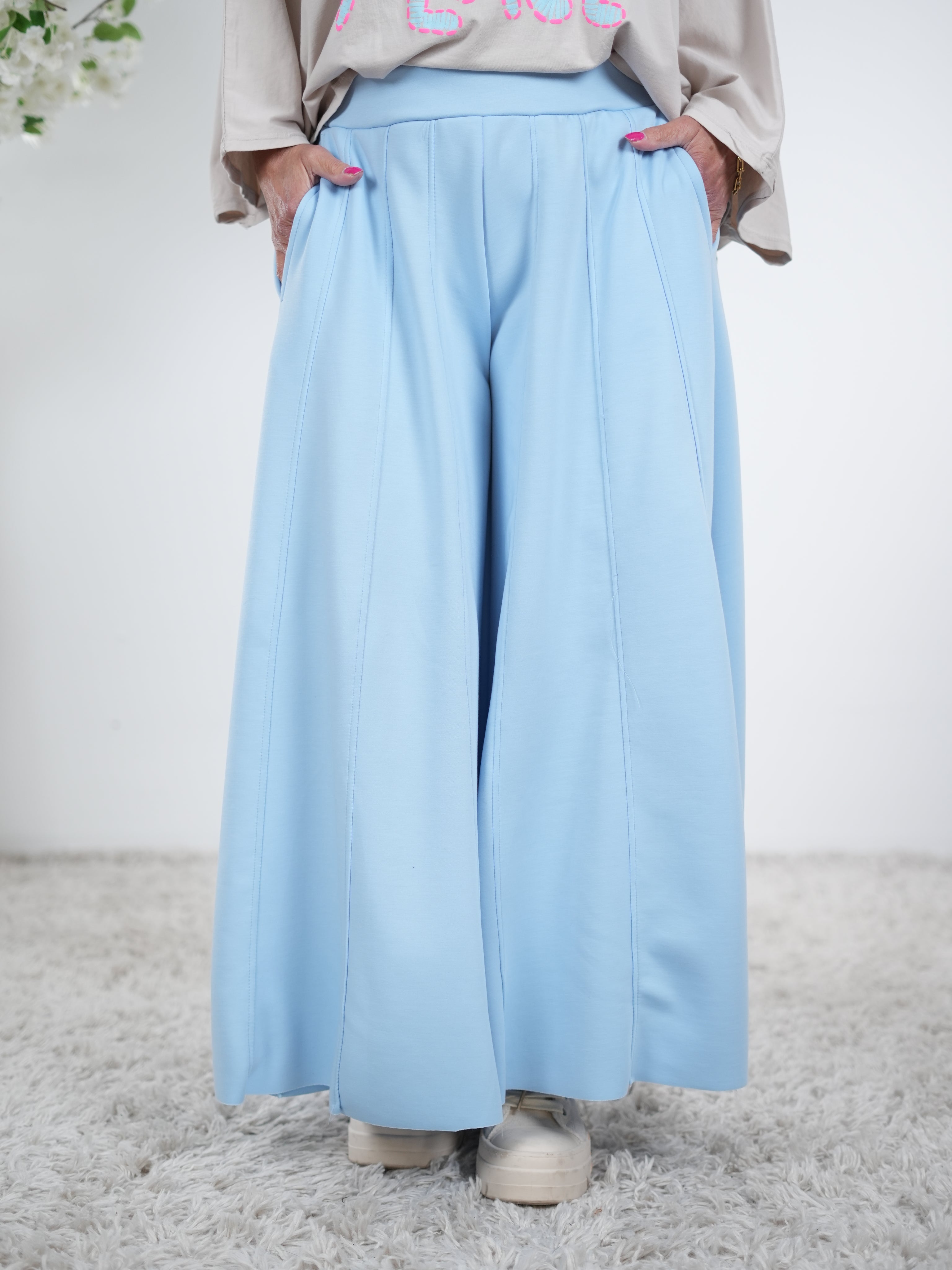 Weiche Palazzo Hose, unifarben One Size (ca Größe 40-44) Blau