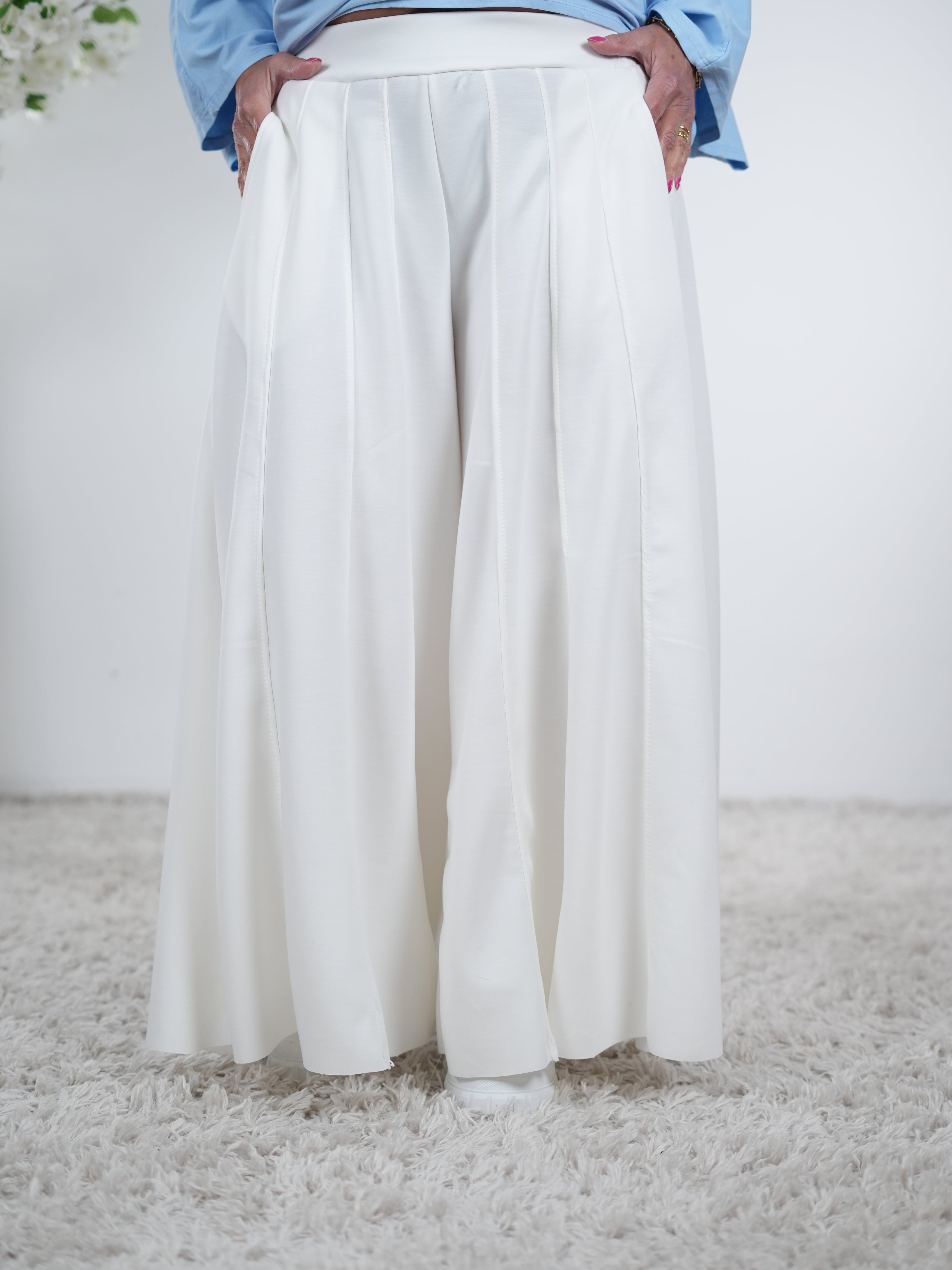 Weiche Palazzo Hose, unifarben One Size (ca Größe 40-44) Weiß