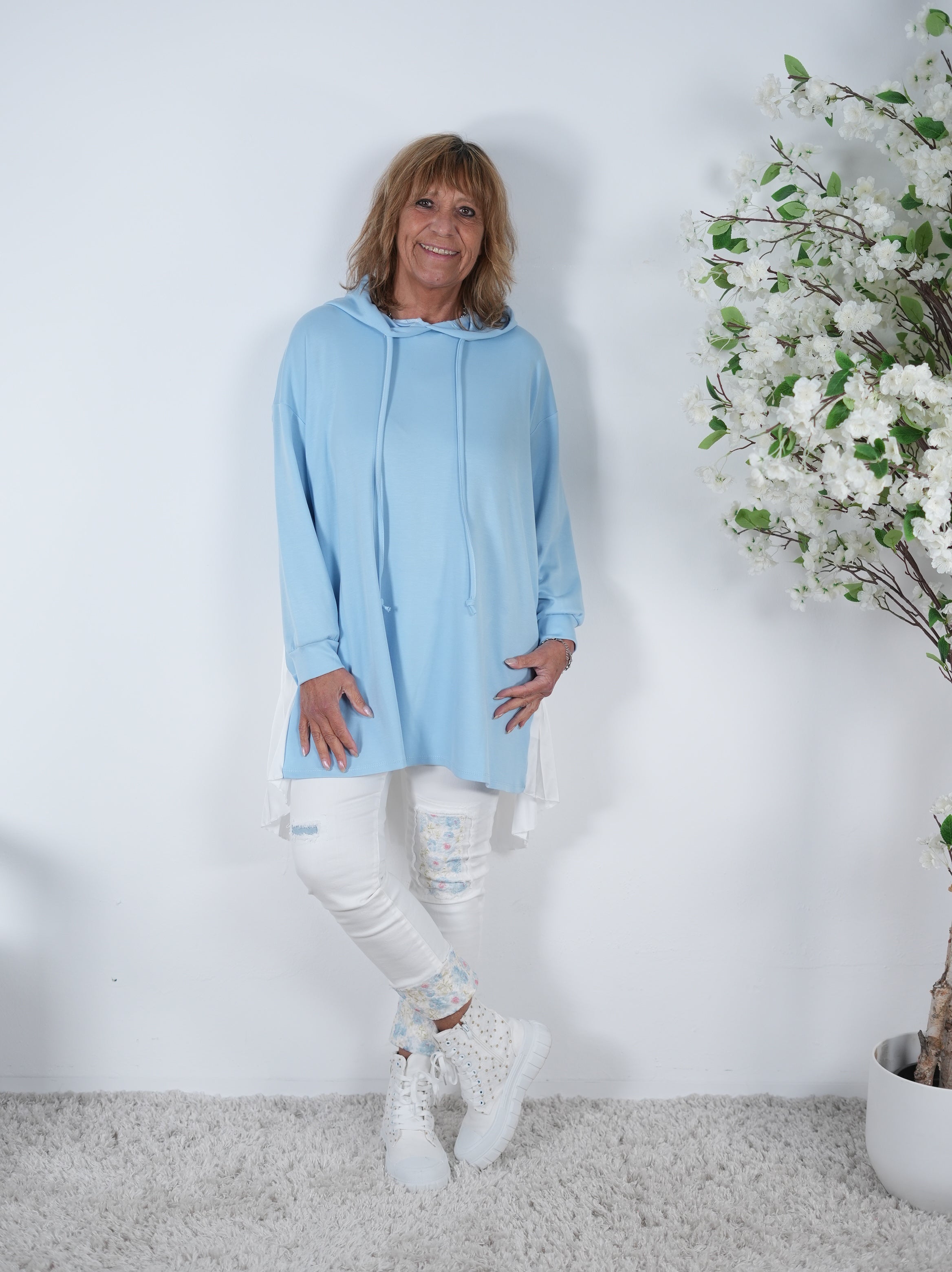 Weicher Hoody mit Plissee One Size (ca Gr. 40 "oversize"-44 46) Blau