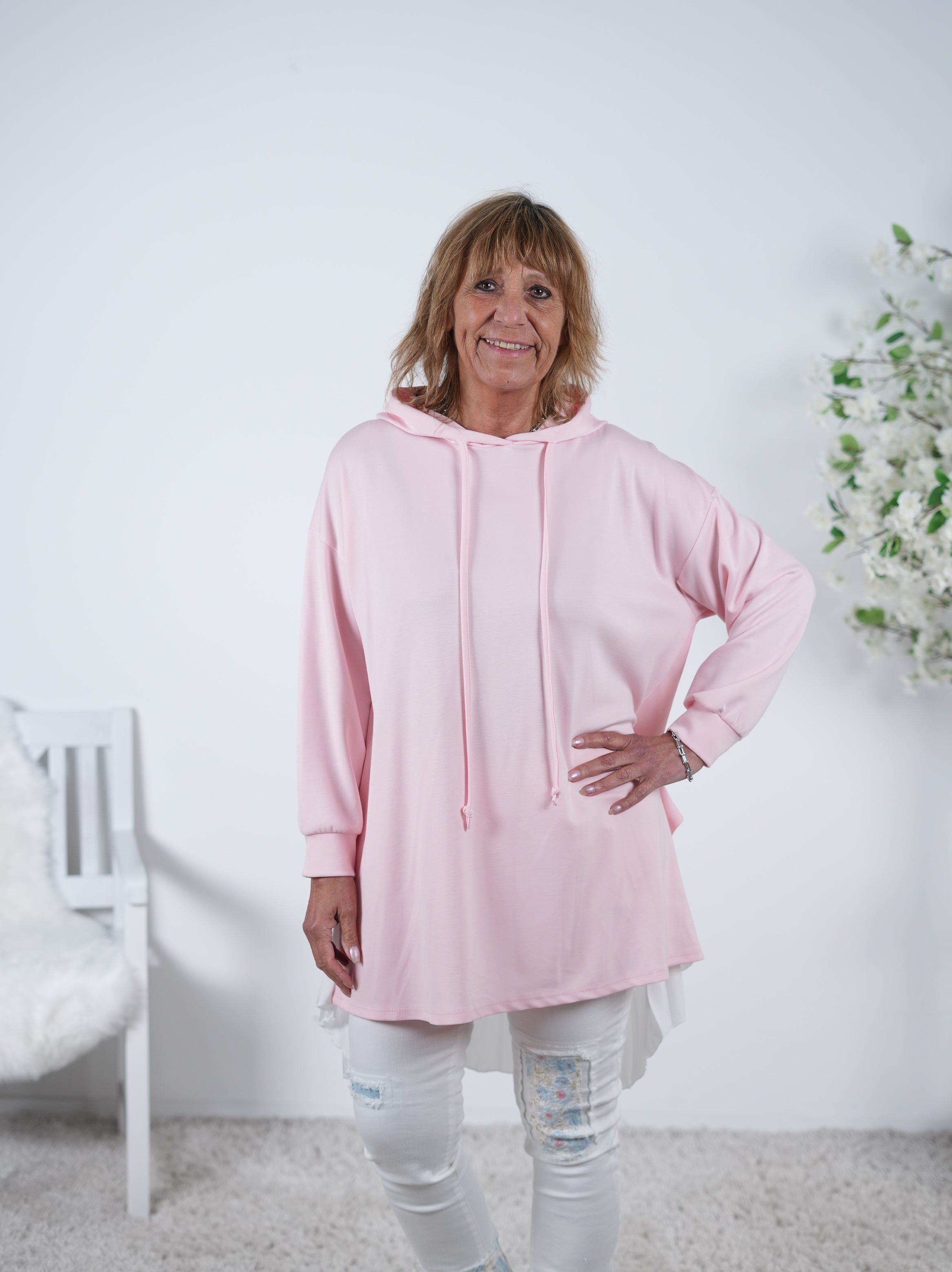 Weicher Hoody mit Plissee One Size (ca Gr. 40 "oversize"-44 46) Rosa