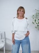 Cropped Shirt mit Ösen One Size (ca Gr. 38-42 44) Weiß
