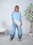 Cropped Shirt mit Ösen One Size (ca Gr. 38-42 44) Blau